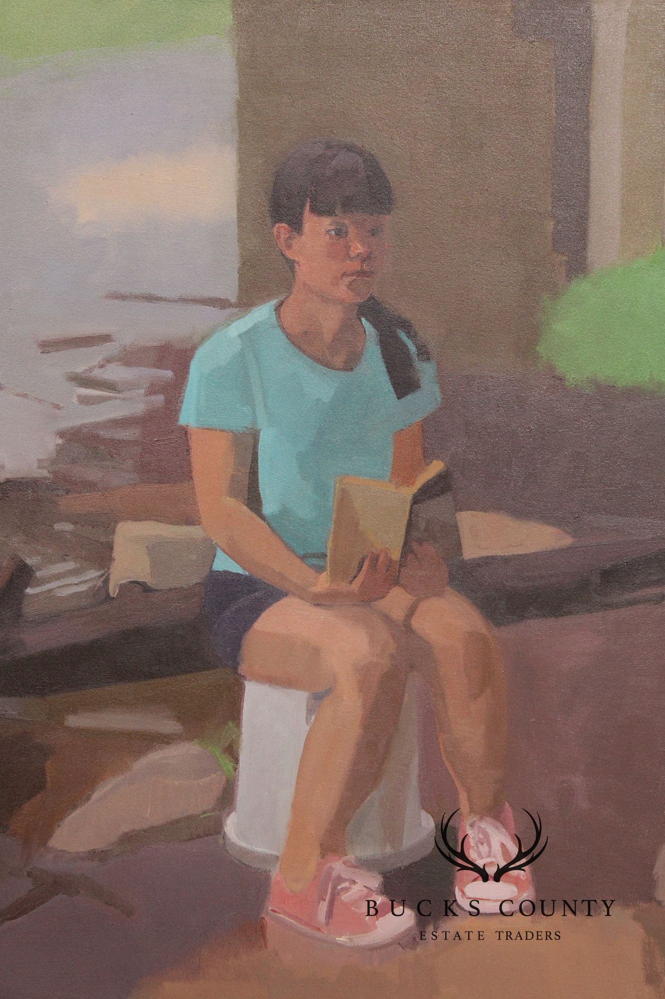 Tim Kennedy Oil on Canvas Portrait, 'Holly Reading'