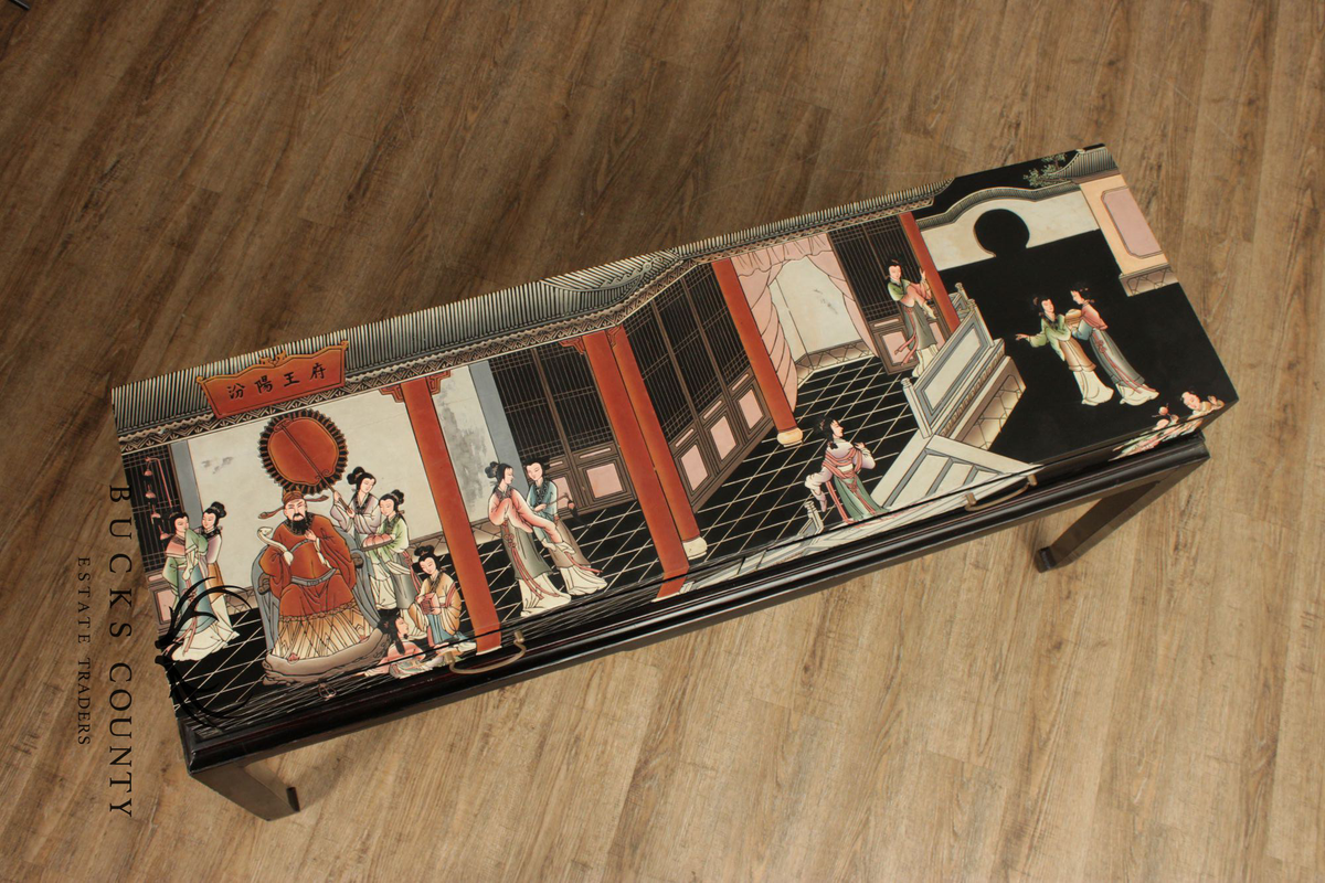 Vintage Chinese Style Lacquered Figural Scene Console