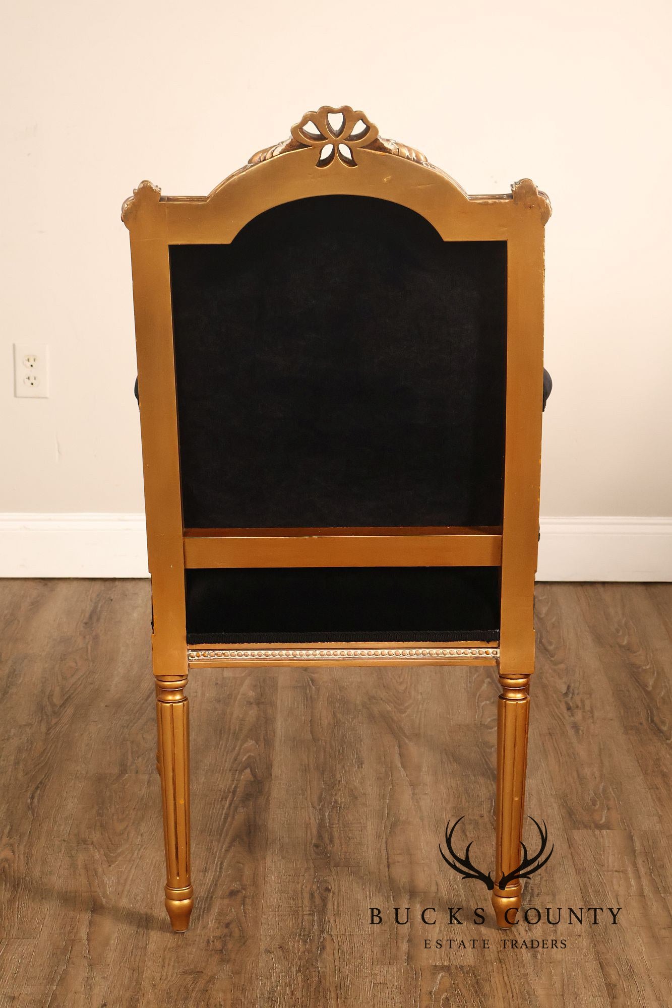 Louis XVI Style Giltwood Armchair With Black Upholstery