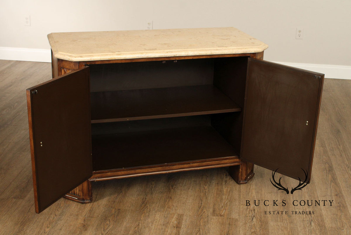 Hollywood Regency Travertine Top Console Cabinet
