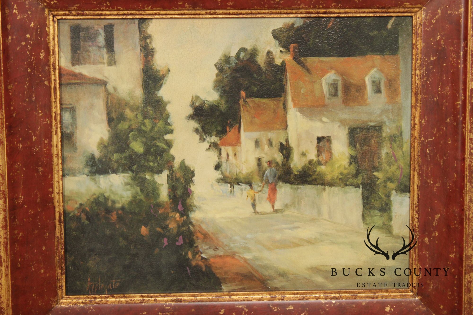 Barbara Applegate Impressionist Style Framed Print on Board, 'On Sea Street'