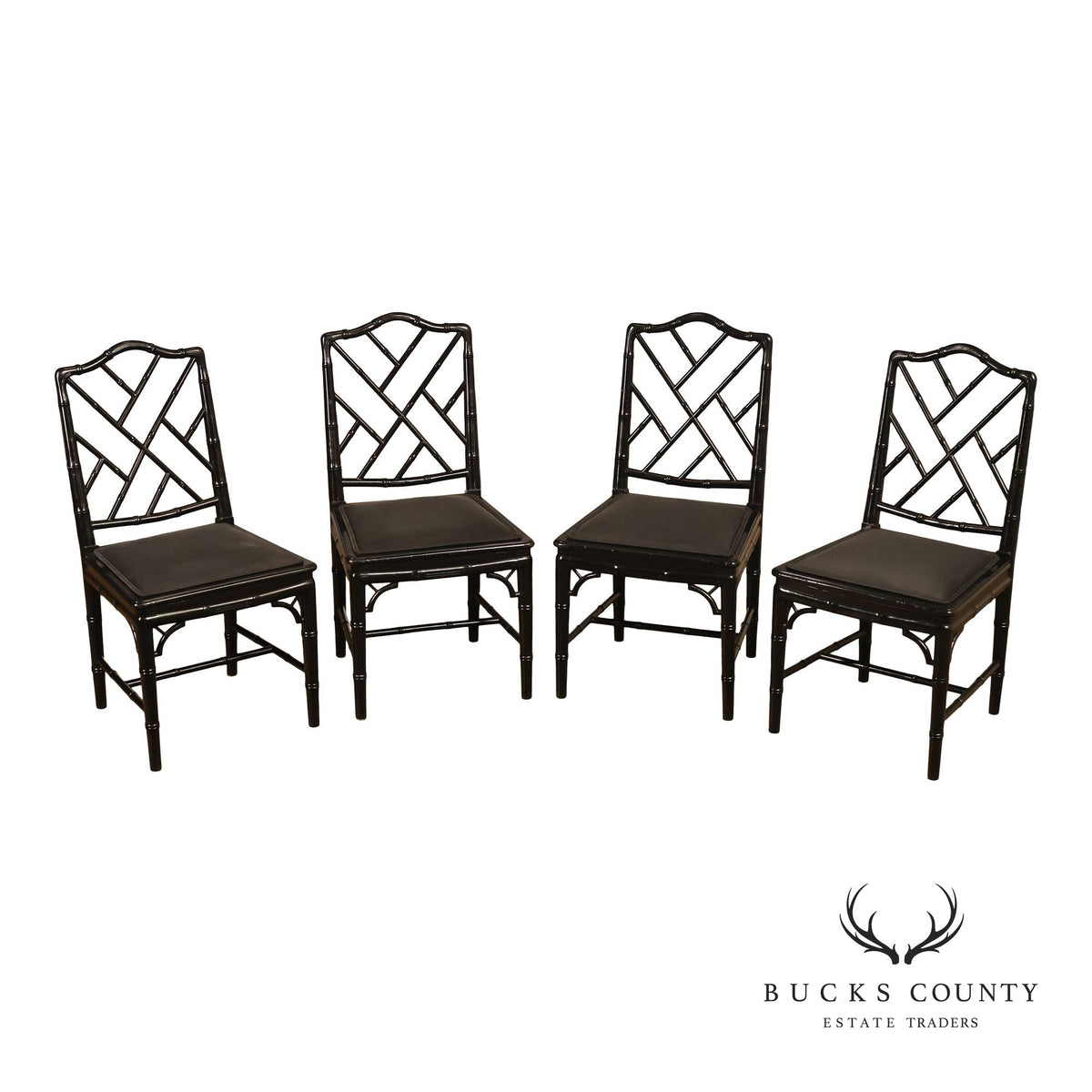 Chinese Chippendale Style Set of Four Faux Bamboo Dining Chairs