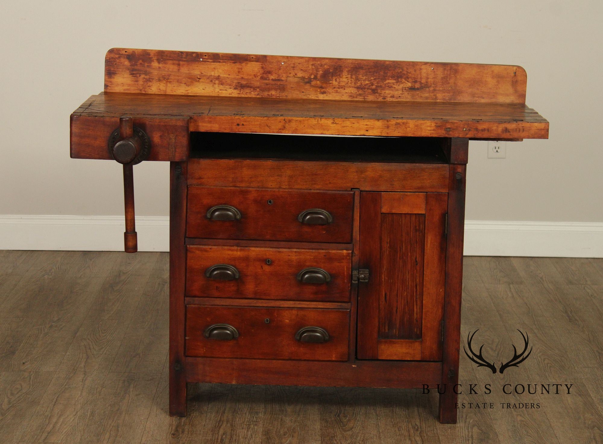 Antique C. Christensen Chicago Antique Industrial Carpenter’s Workbench