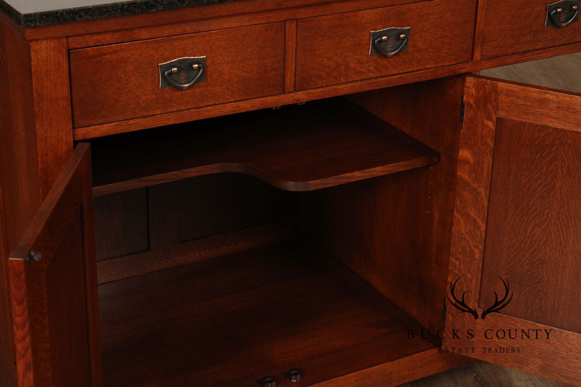 Stickley Mission Collection Granite Top Oak Kitchen Island