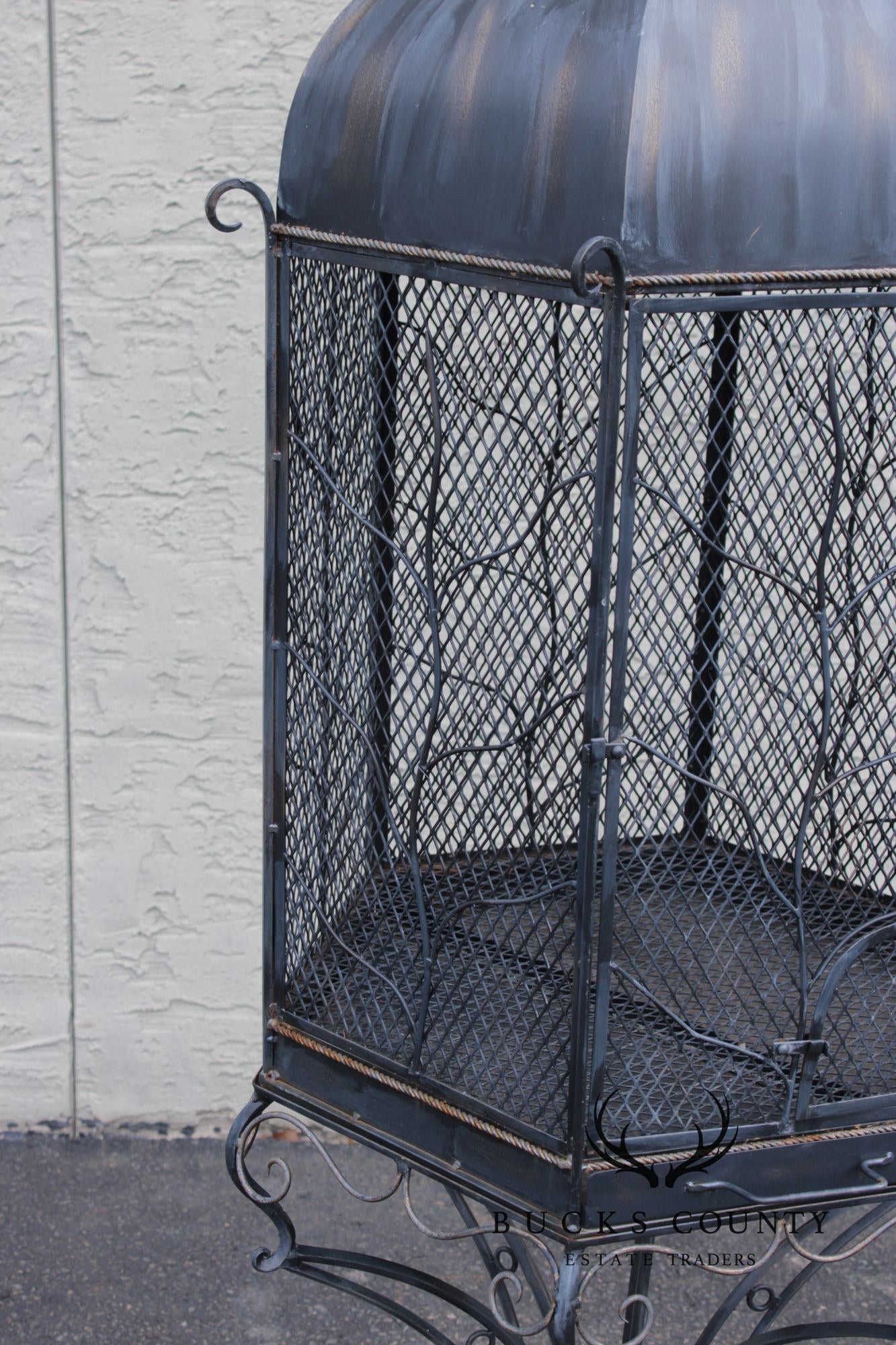 Vintage Wrought Iron Garden Bird Cage On Stand