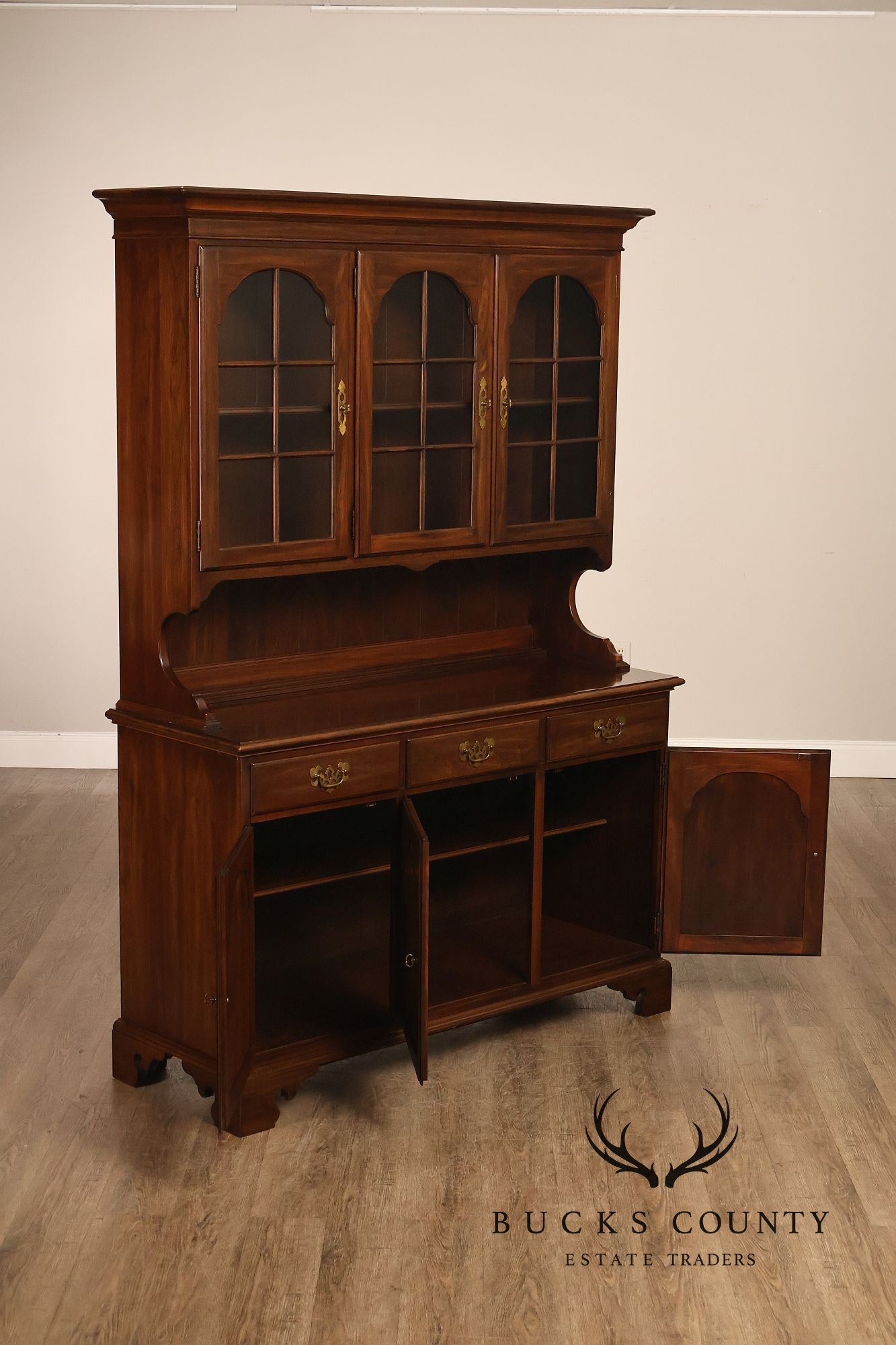 Ethan Allen Georgian Court Style Cherry Step Back Hutch China Cabinet