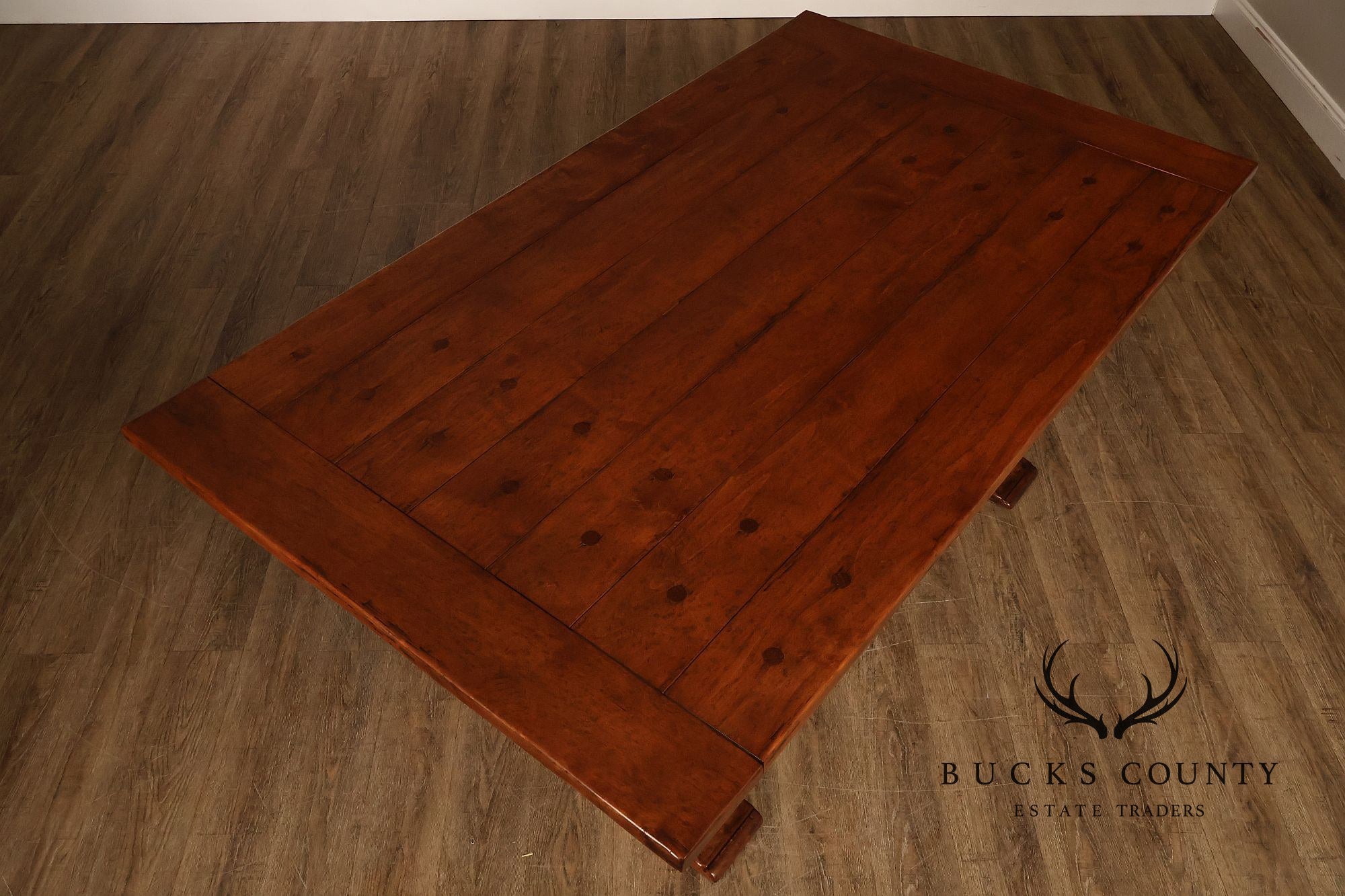 Bausman Farmhouse Trestle Dining Table With 2 Leaves