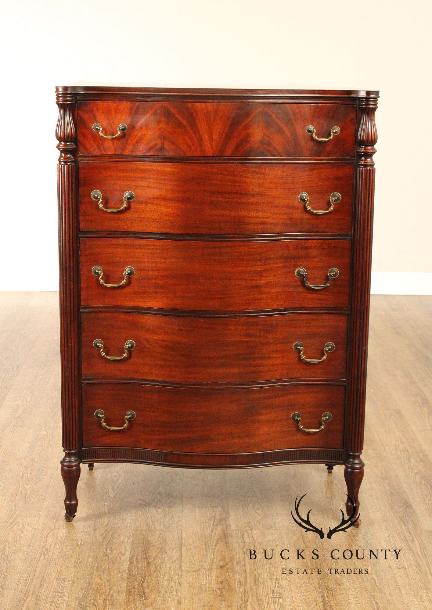 1940's Vintage Regency Style Mahogany Tall Chest