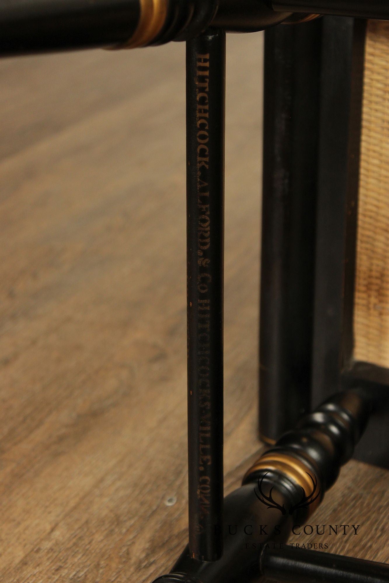 L. Hitchcock Black And Gold Stenciled Vanity Desk And Stool