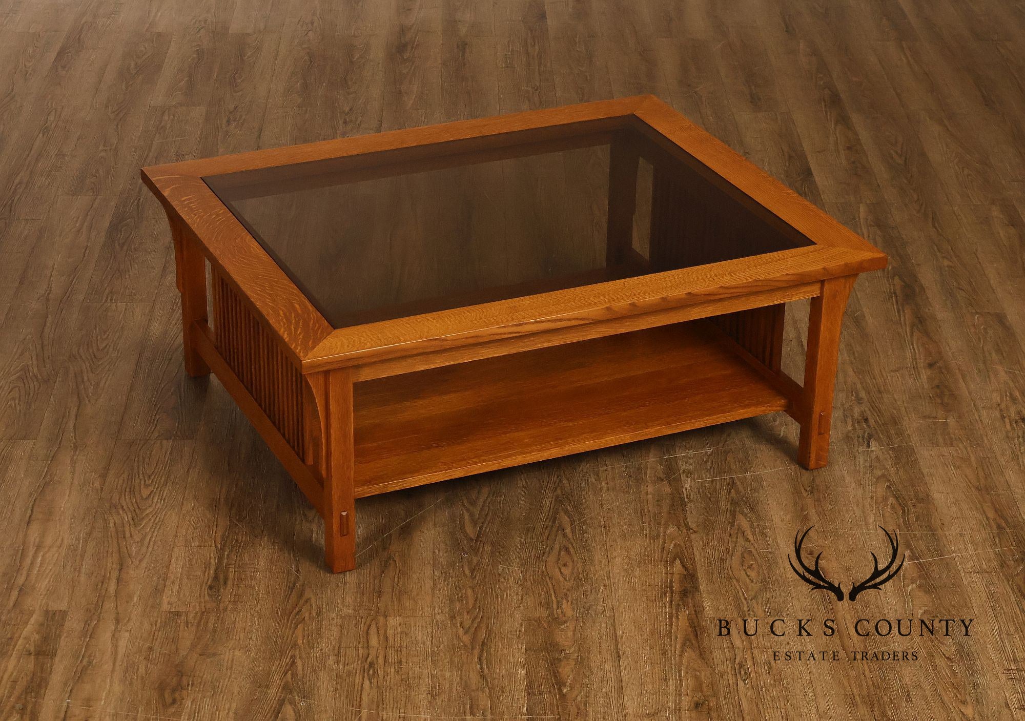 Stickley Mission Collection Glass Top Oak Cocktail Table