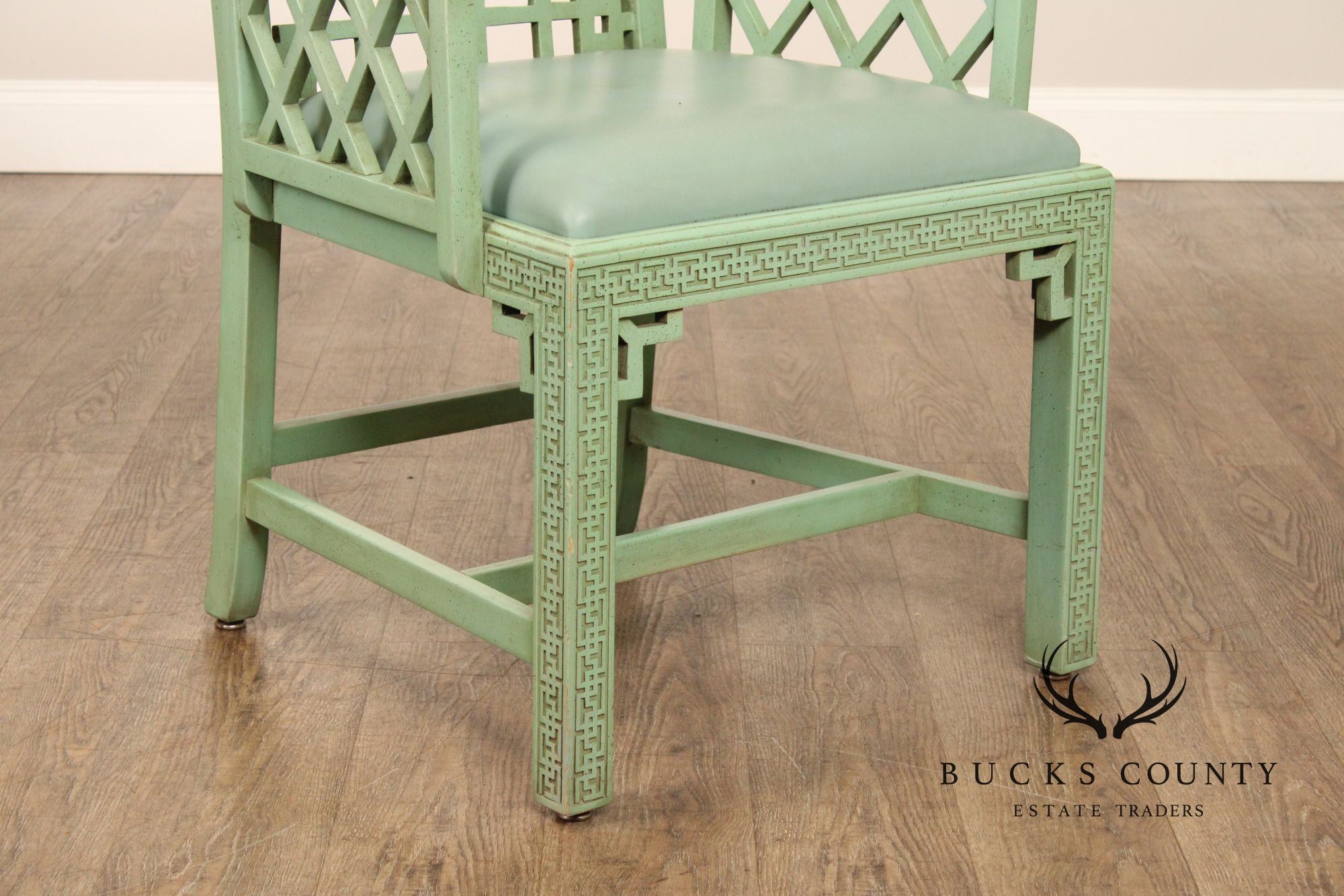 Chinese Chippendale Style Pair Painted Fretwork Armchairs