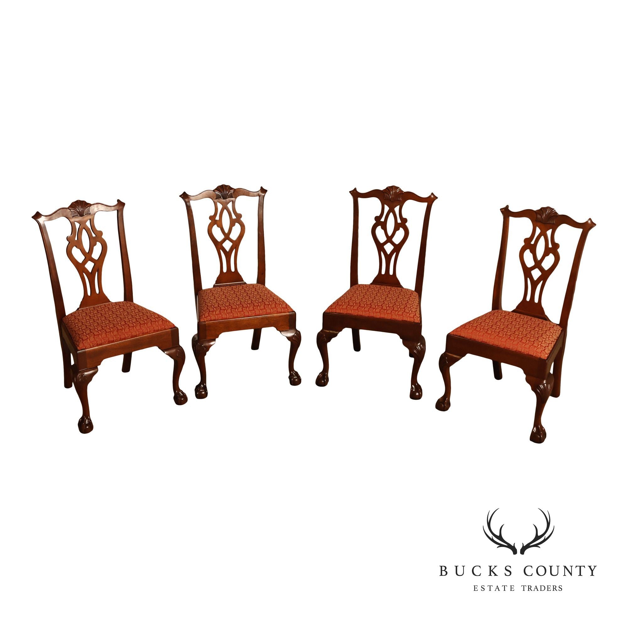 Stickley Chippendale Style Set of Four Mahogany Dining Chairs