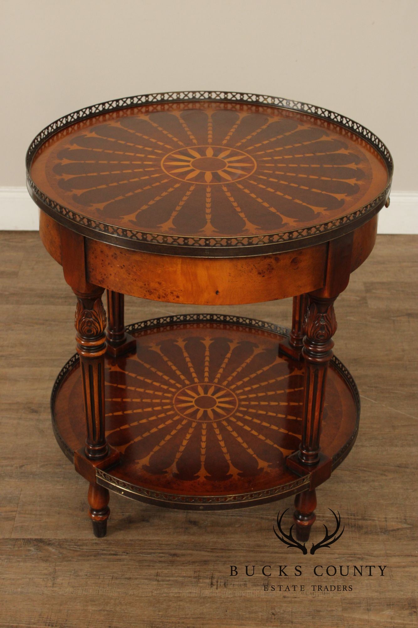 Theodore Alexander Round Two-Tier Inlaid Occasional Table