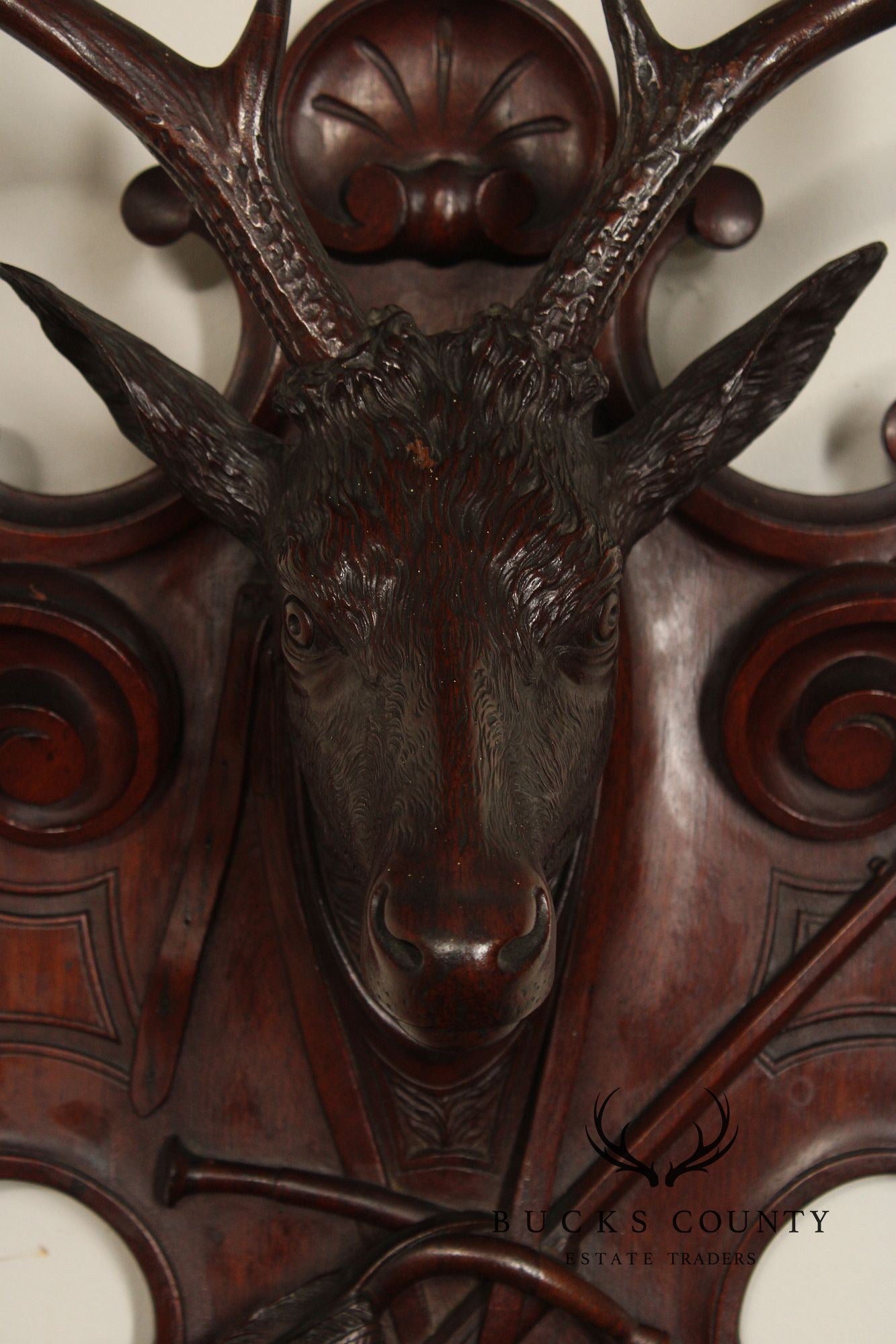 Antique German Black Forest Deer Hunting Trophy Plaque