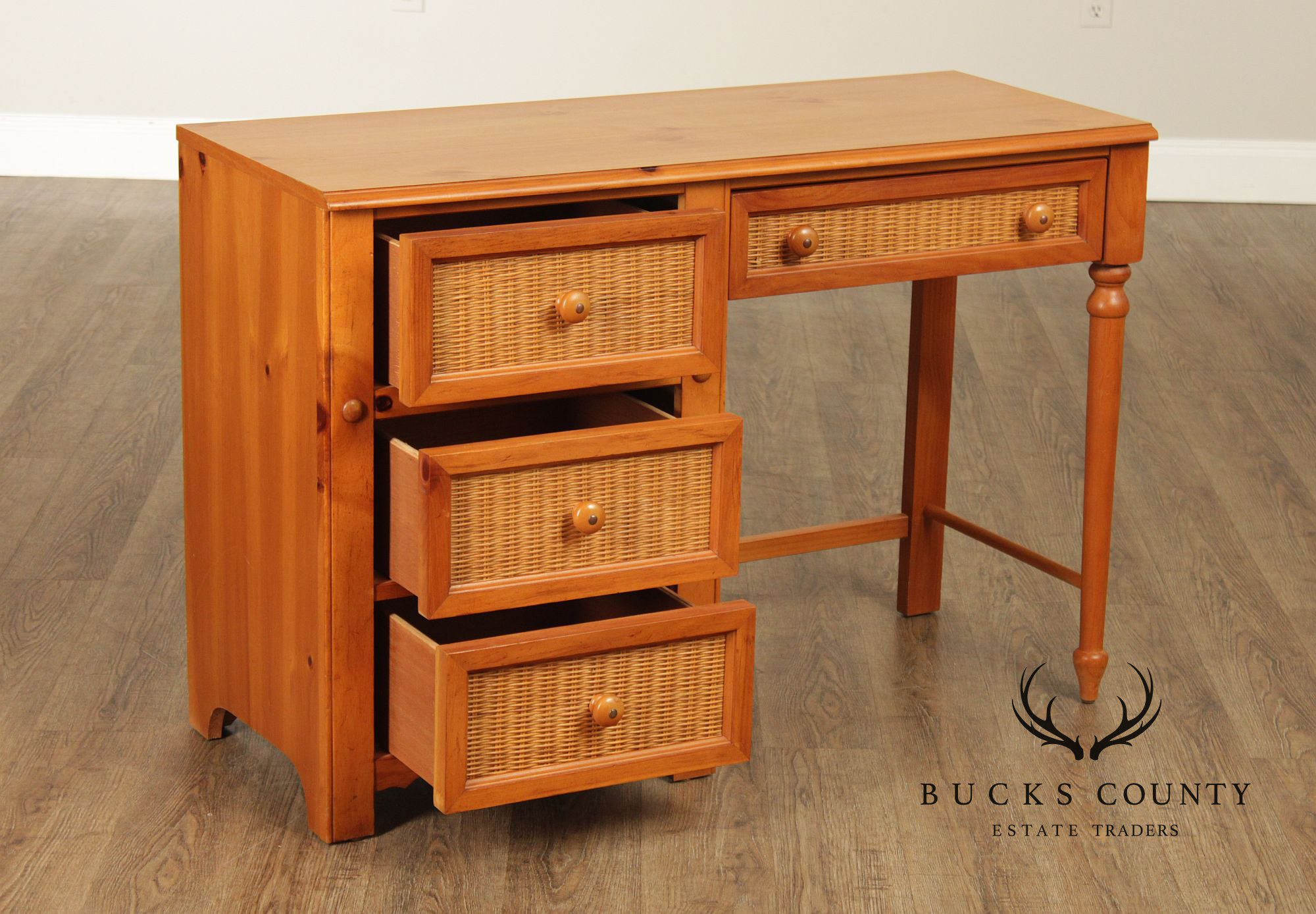 Stanley Furniture Pine and Wicker Writing Desk