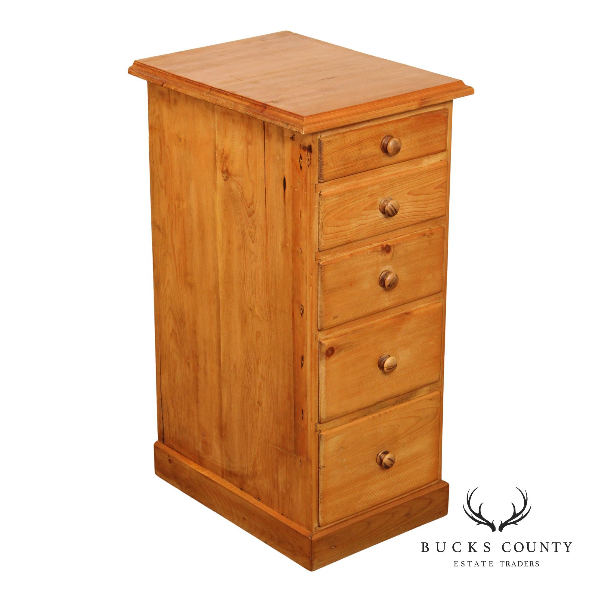 Antique English Pine Narrow Five-Drawer Chest
