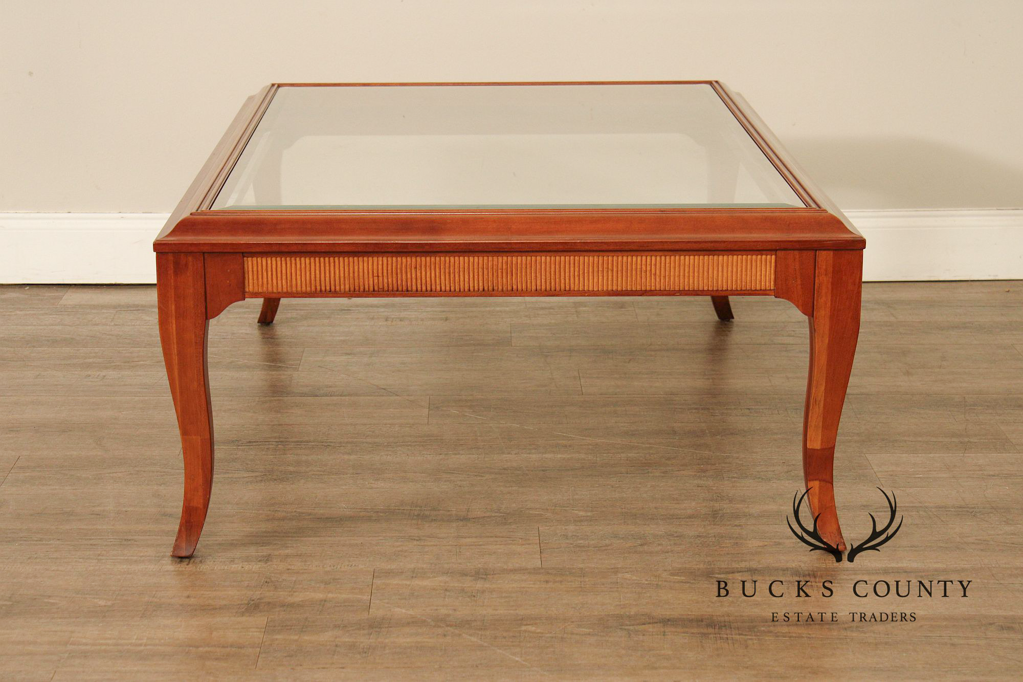 Lane Furniture Glass Top Cherry Coffee Table