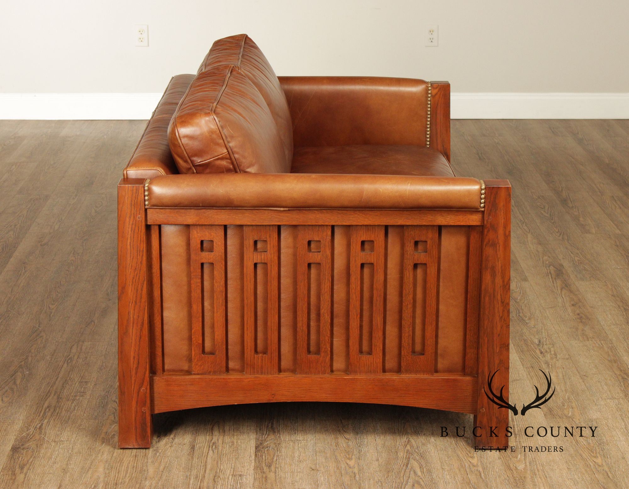 Stickley Highlands Mission Oak Leather Loveseat