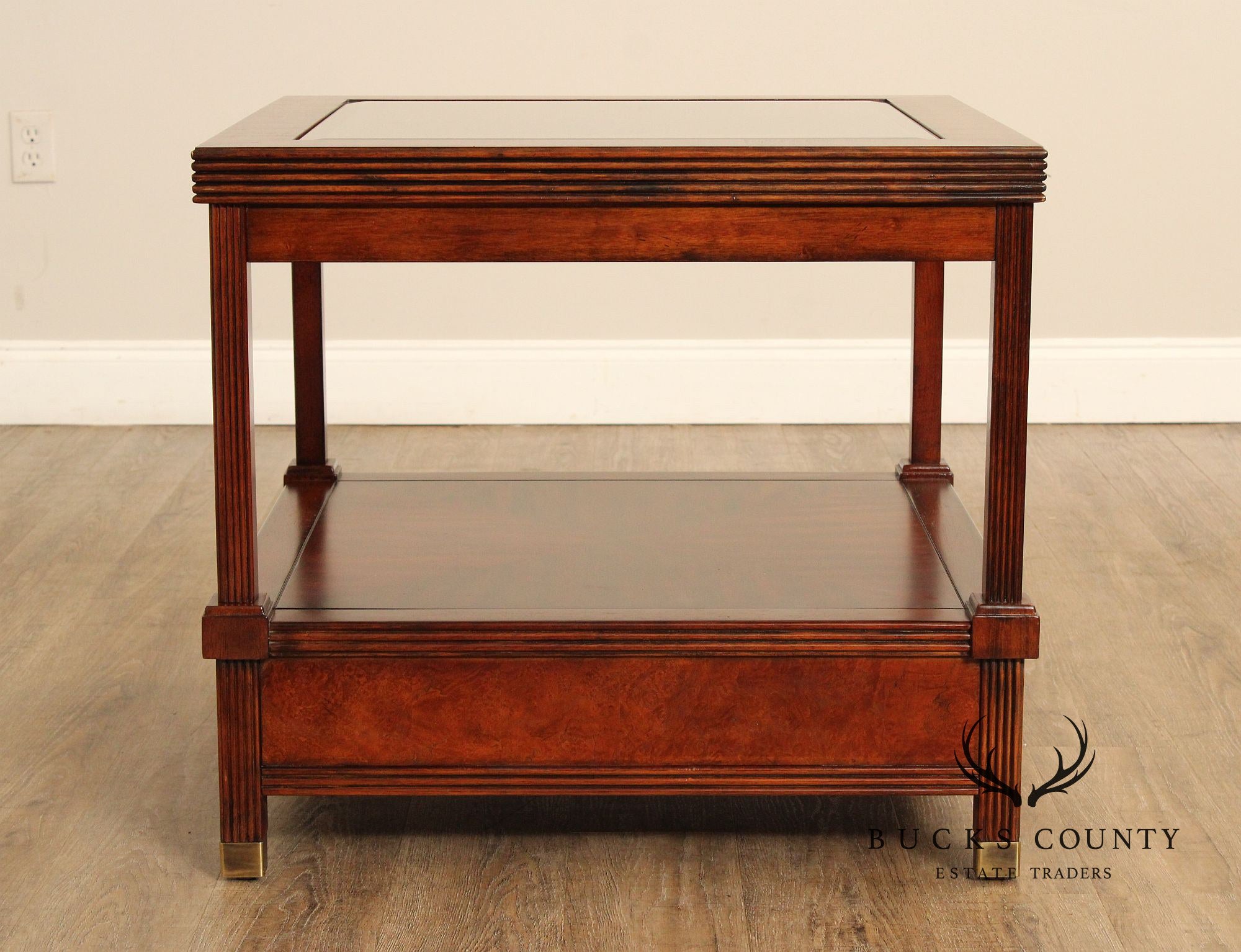 Regency Style Square Mahogany Glass Top End Table