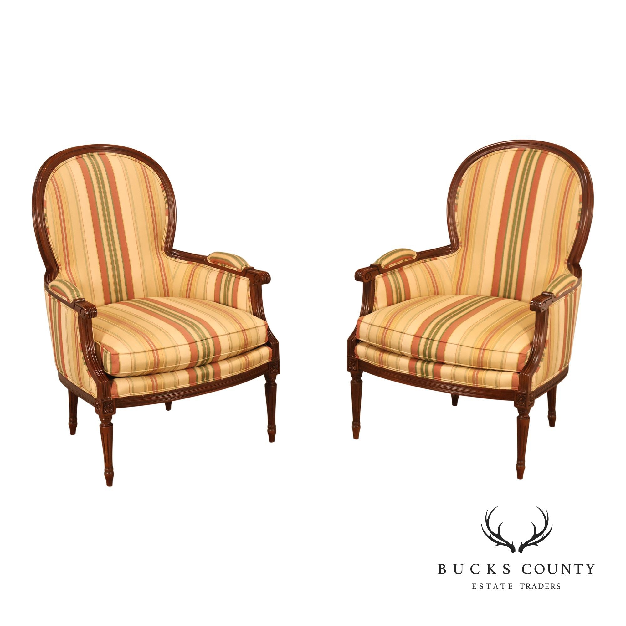 Sherrill Furniture French Louis XVI Style Pair of Bergere Armchairs