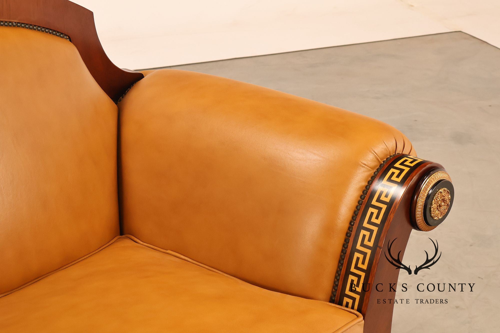Empire Style Mahogany And Leather Armchair With Gilt Bronze Mounts