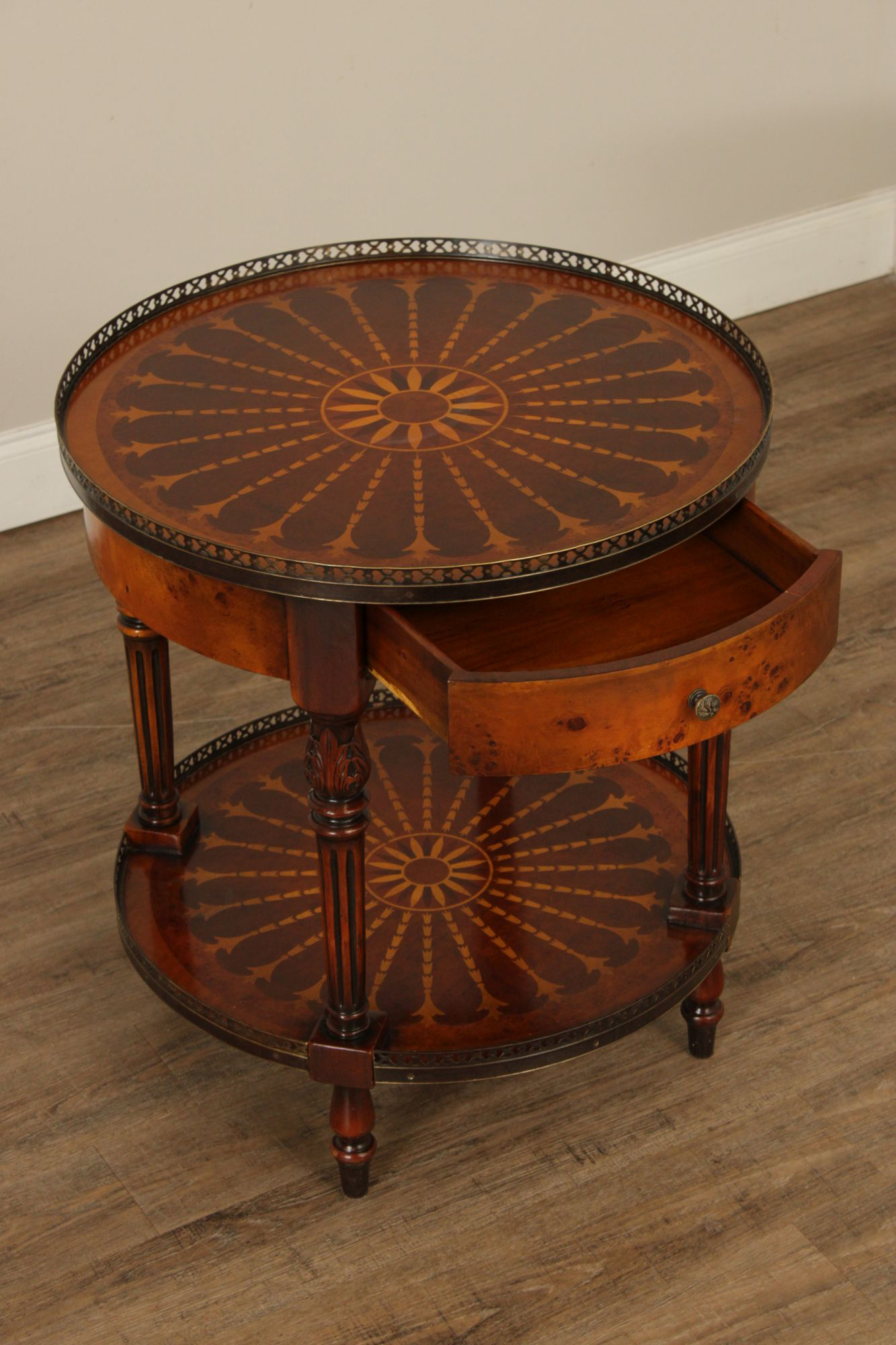 Theodore Alexander Round Two-Tier Inlaid Occasional Table