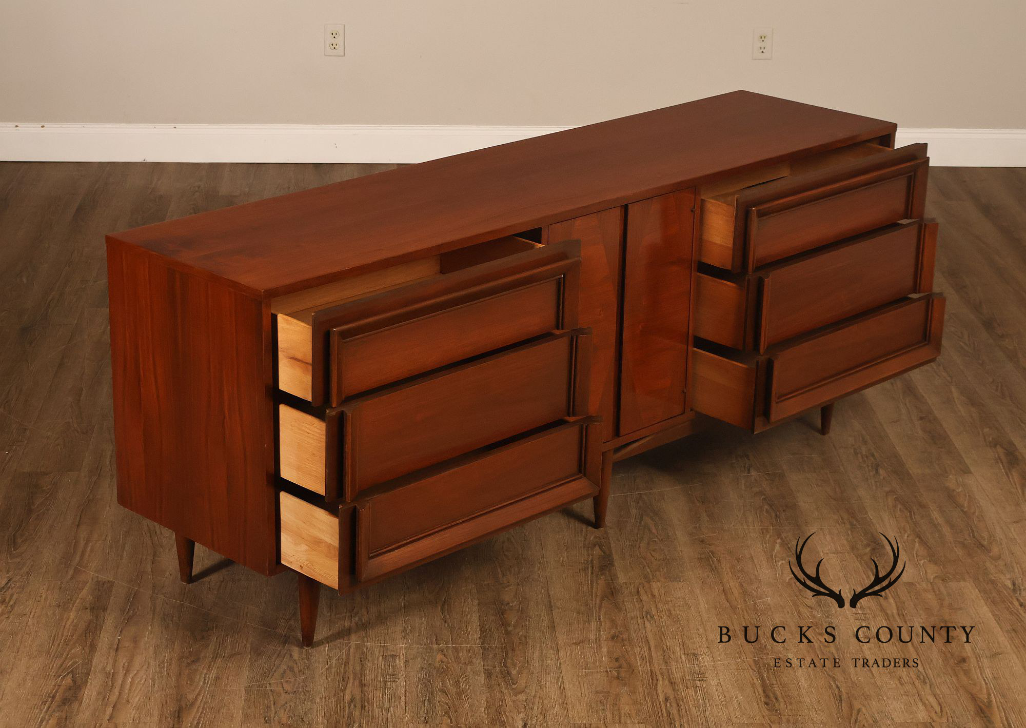 Basic Witz Mid Century Modern Walnut Triple Dresser