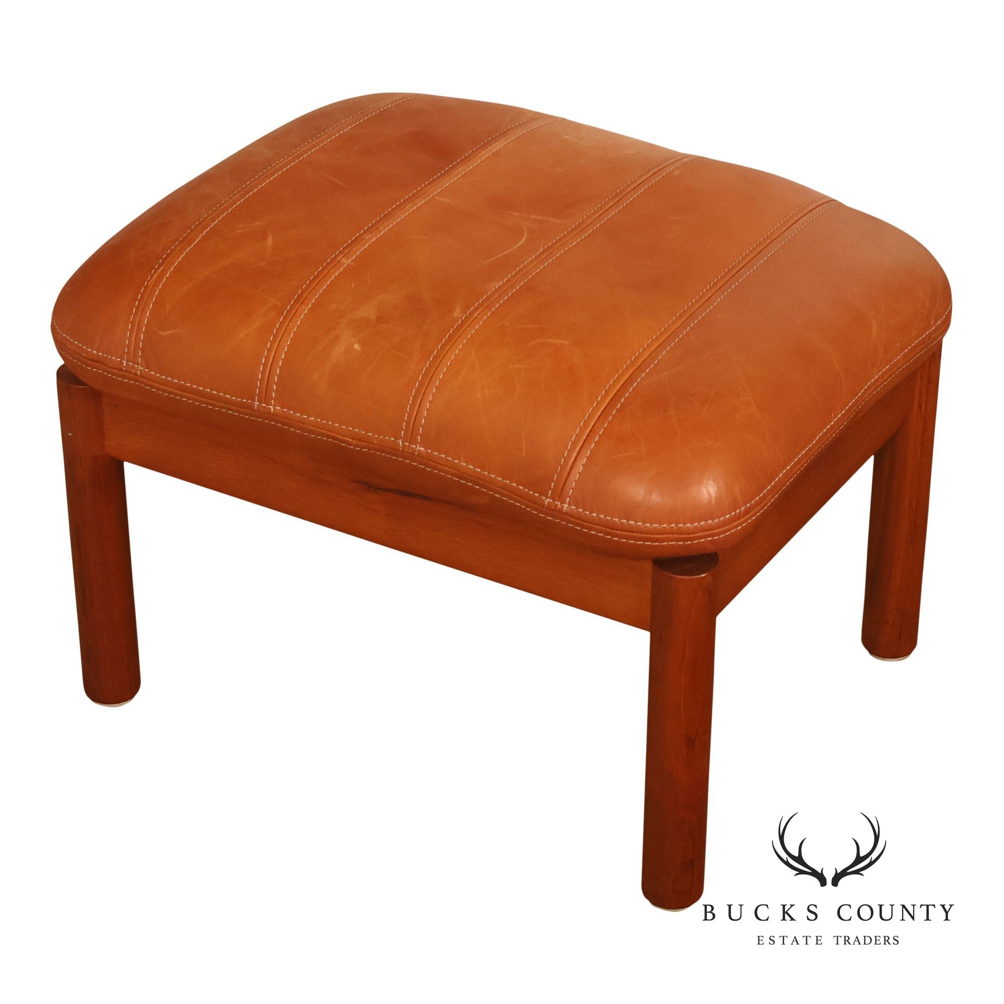 Thams Kvalitet Danish Modern Teak and Leather Ottoman