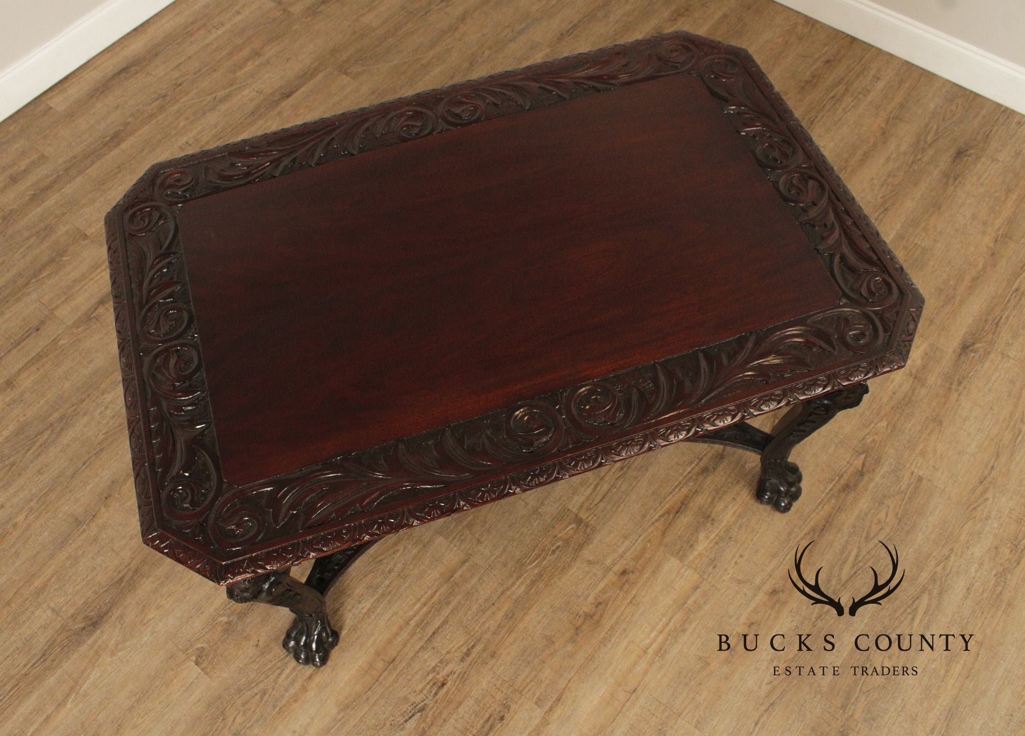 Antique Victorian Carved Mahogany Partners Desk
