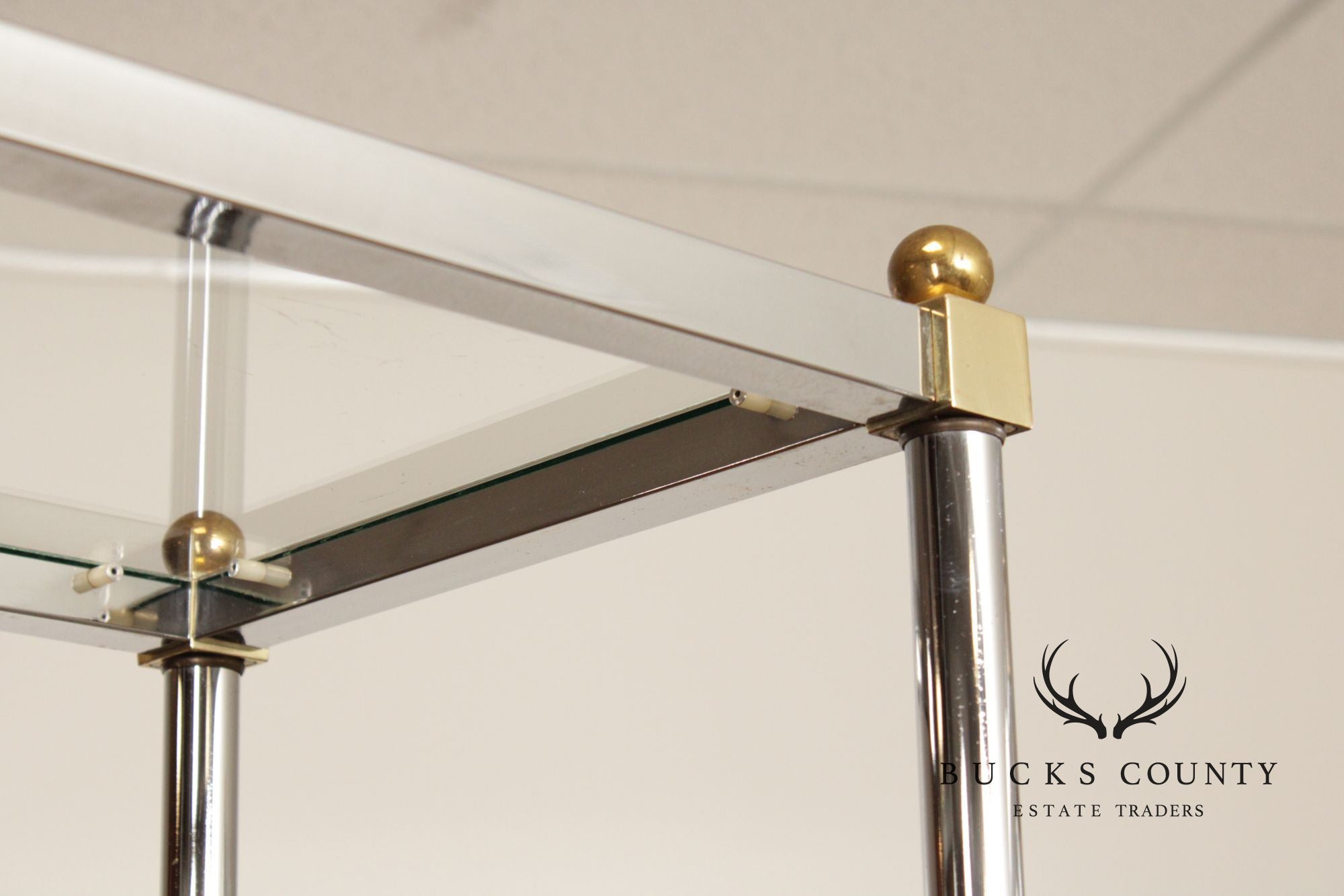 Chrome And Glass Pair Of Five Shelf Bookcase Etageres