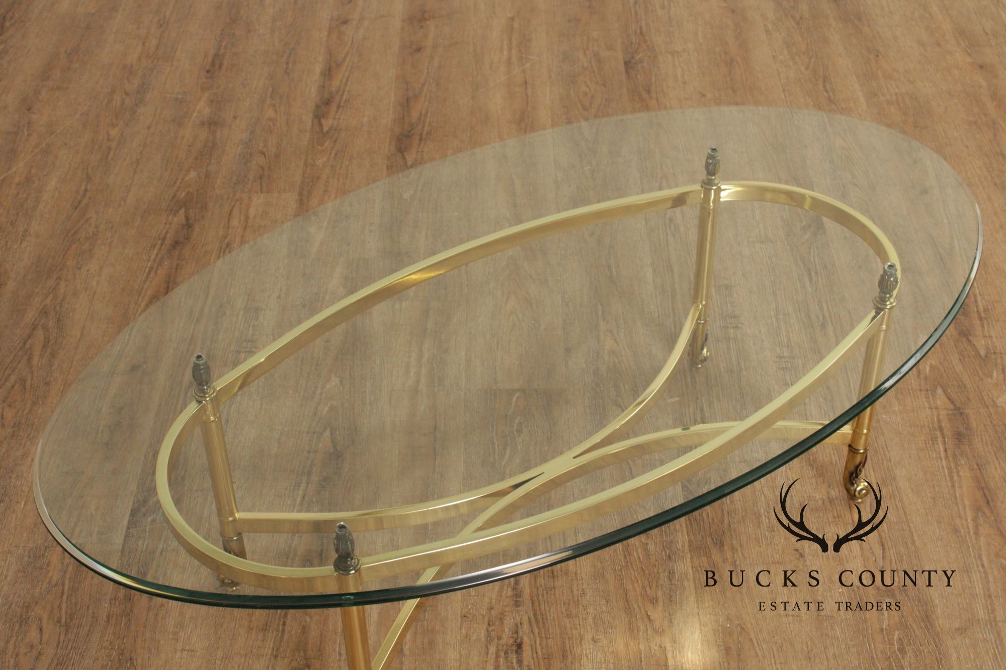 Hollywood Regency Glass Top Oval Coffee Table