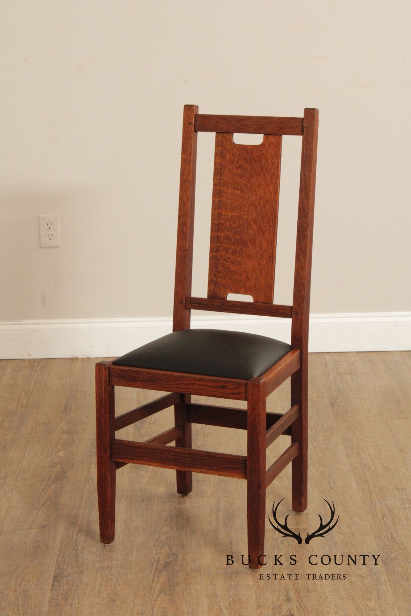 Gustav Stickey Antique Mission Oak H-Back Side Chair