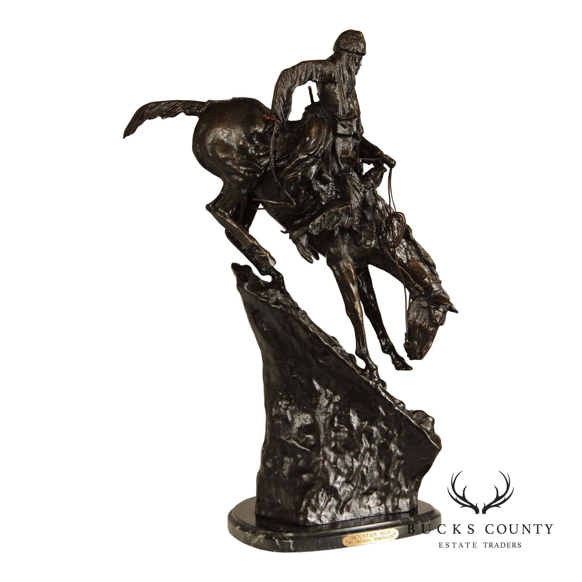 Frederic Remington Mountain Man Bronze Sculpture On Marble Base