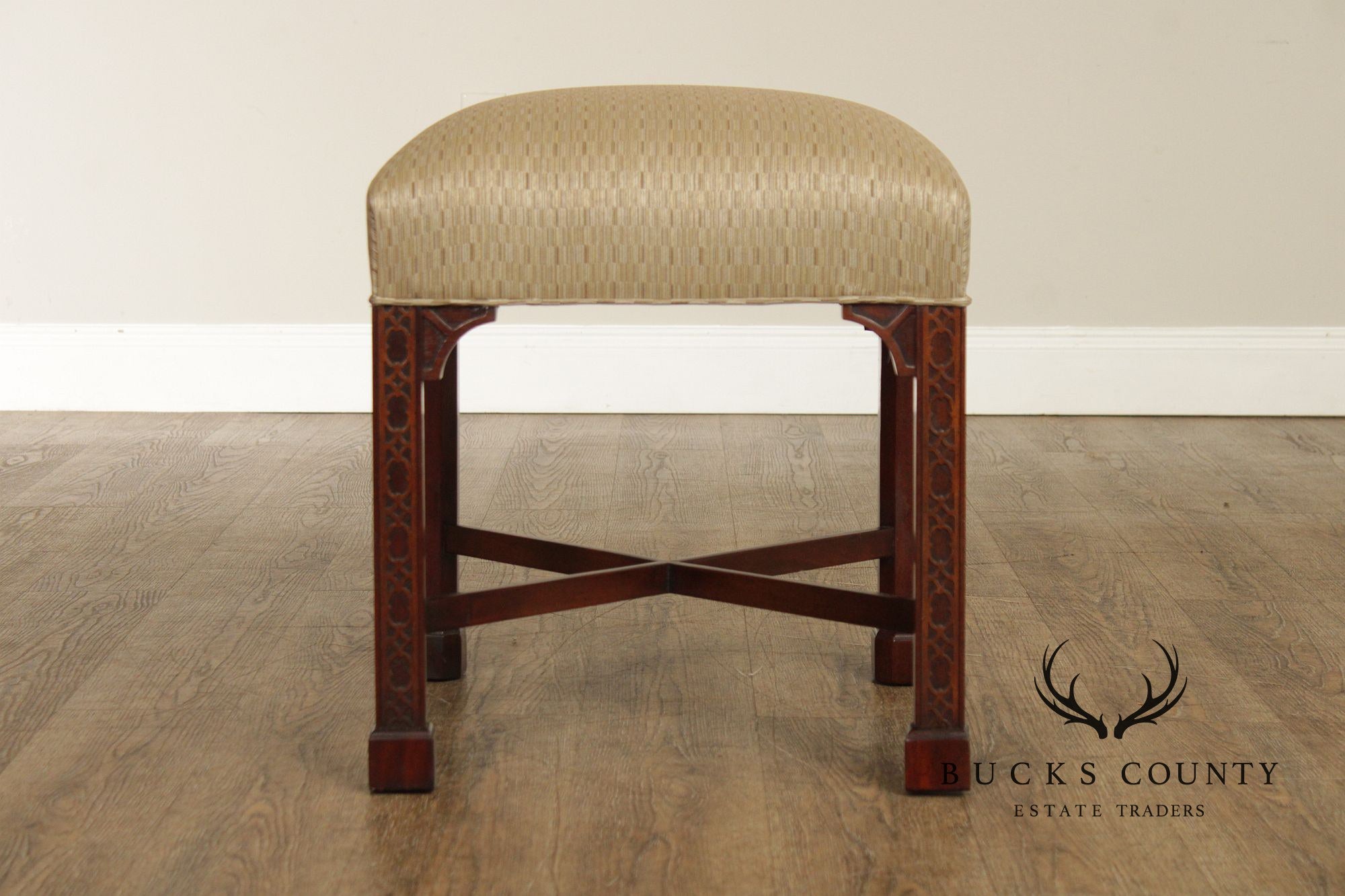 Chinese Chippendale Style Pair of Mahogany Stools