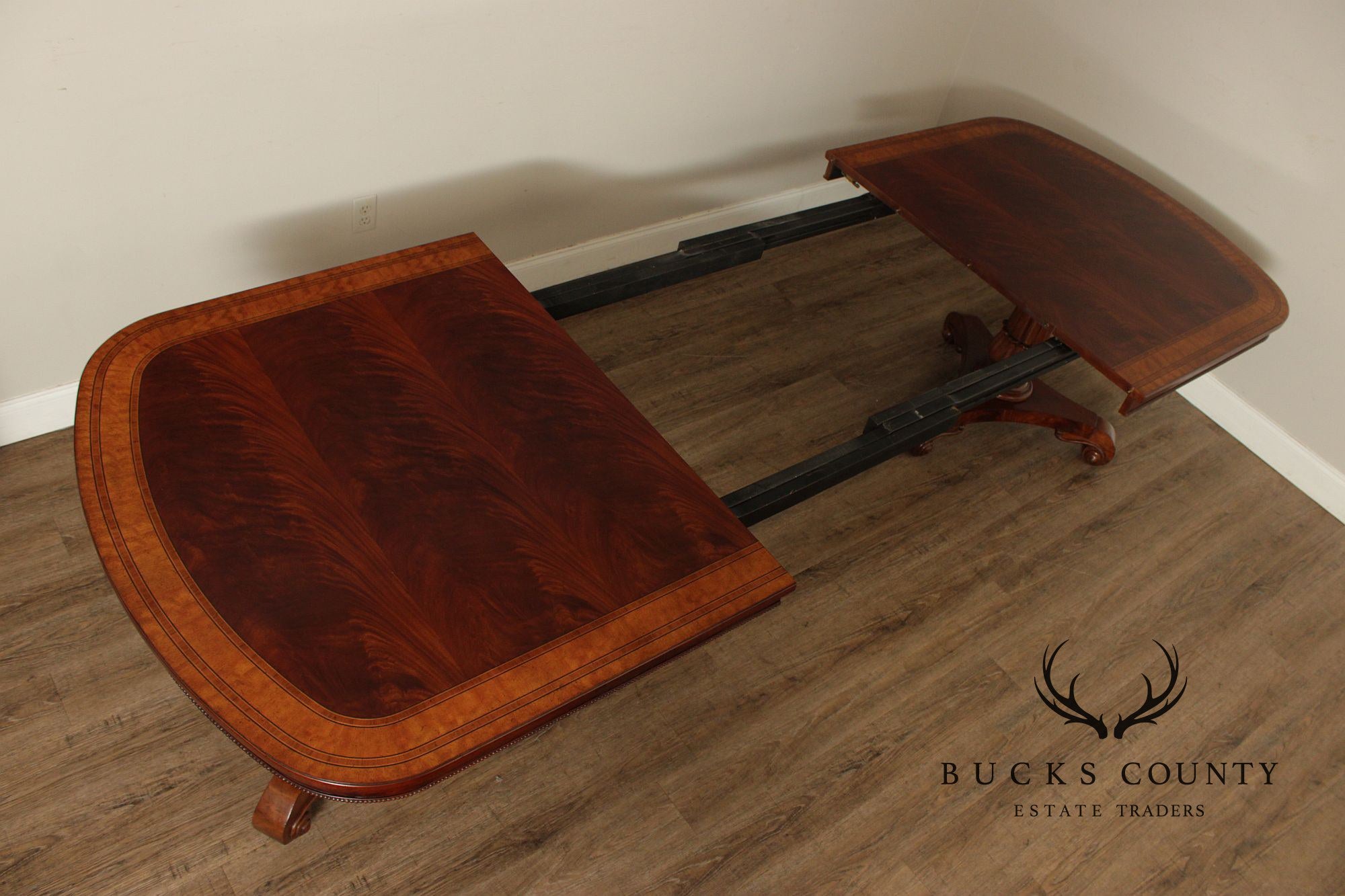 Regency Style Quality Banded Mahogany Double Pedestal Dining Table With 2 Leaves
