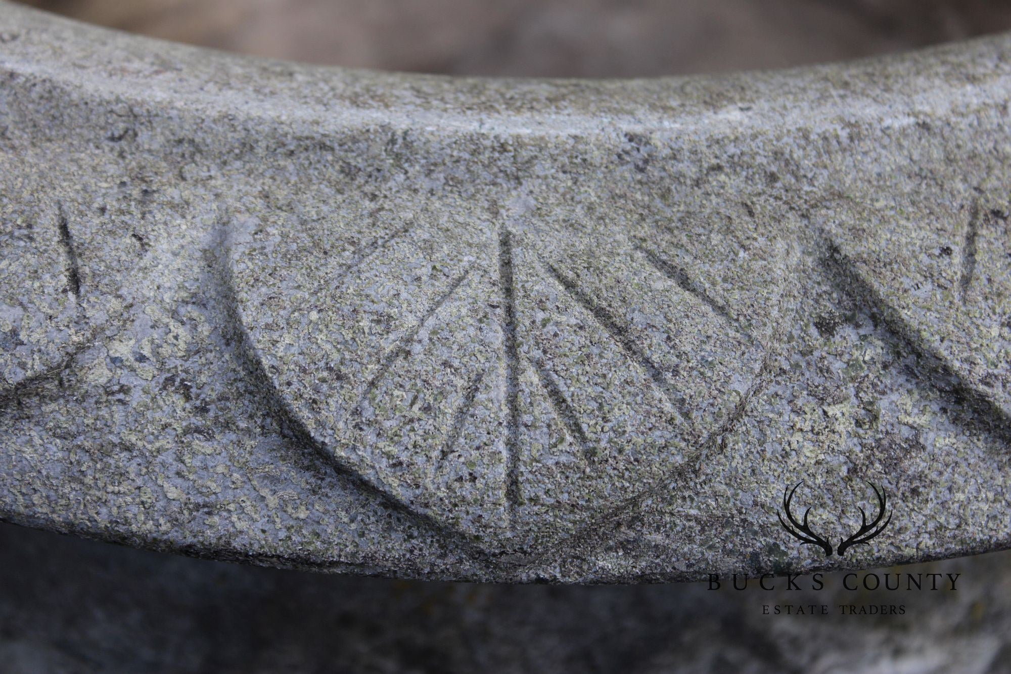 Vintage Pair Of Carved Granite Three-Piece Garden Urns On Pedestals