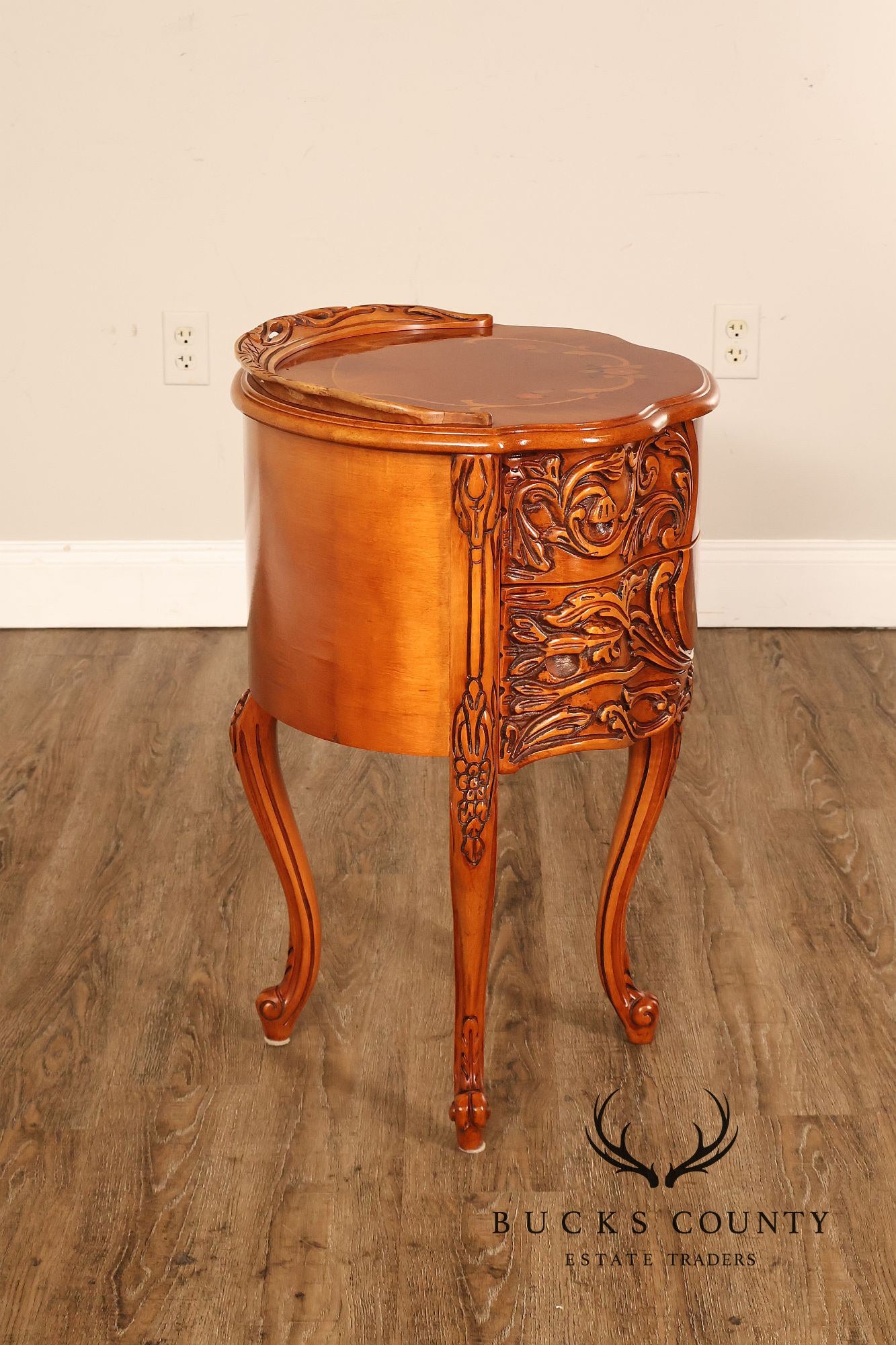 French Louis XV Style Marquetry Inlaid Nightstand