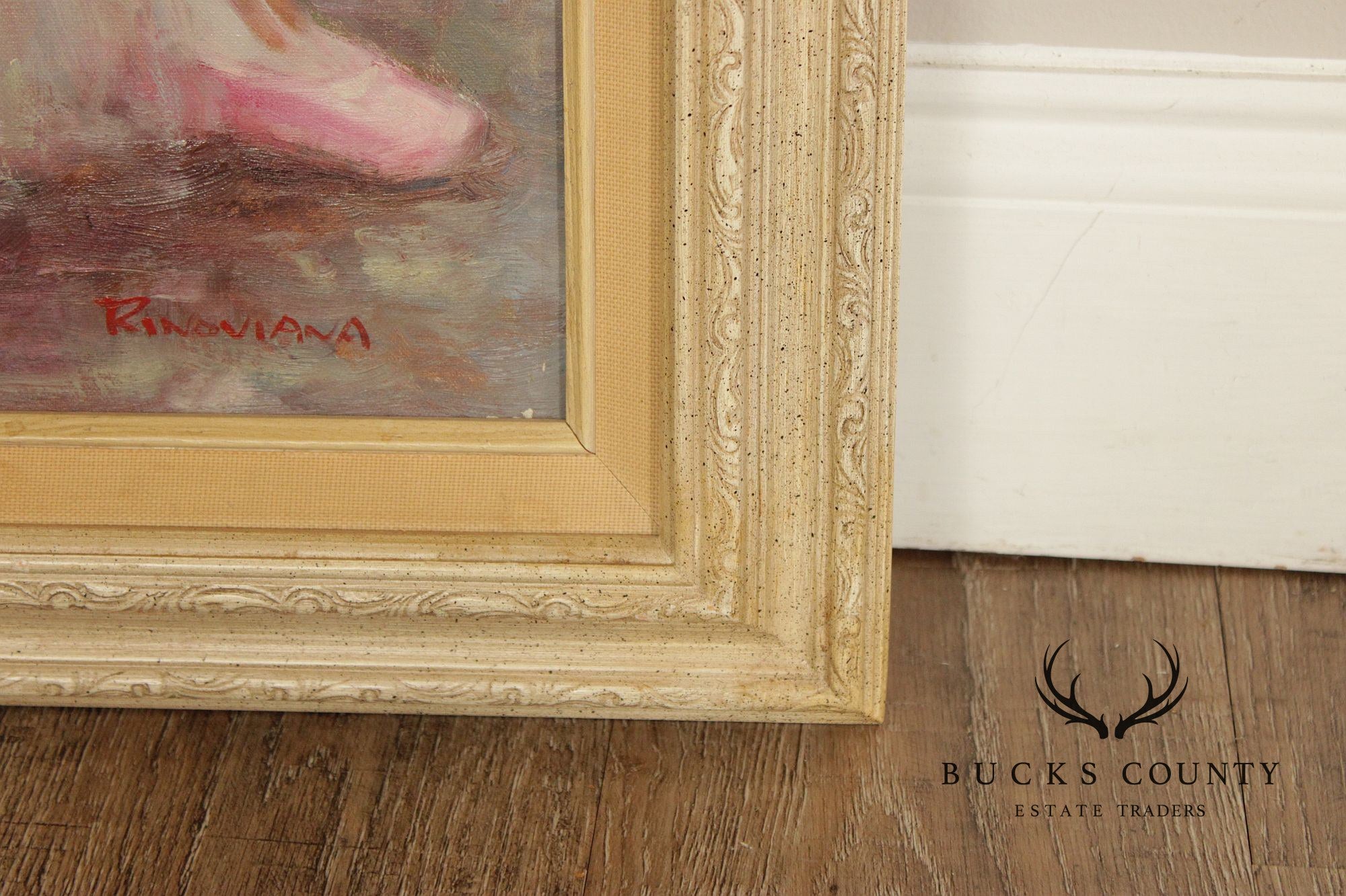 Rino Viana Framed Oil Painting Seated Ballerina Figure Study