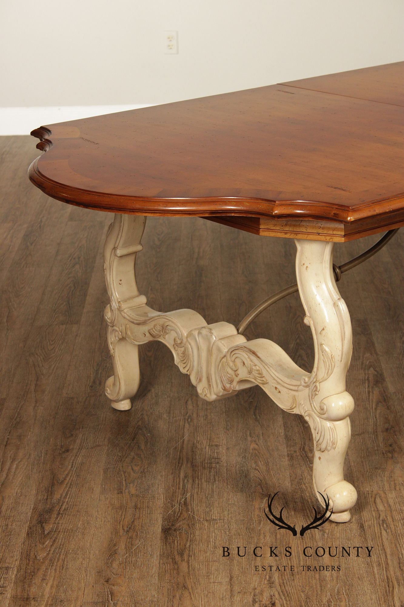Century Cream Painted Iron Stretcher Base Dining Table