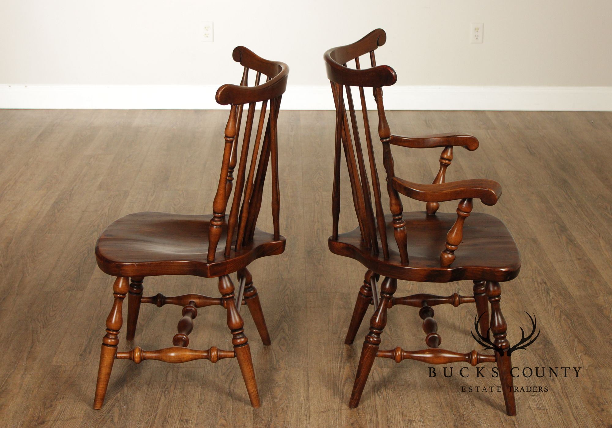 Ethan Allen Vintage Set of Six Windsor Style Dining Chairs, Solid Pine