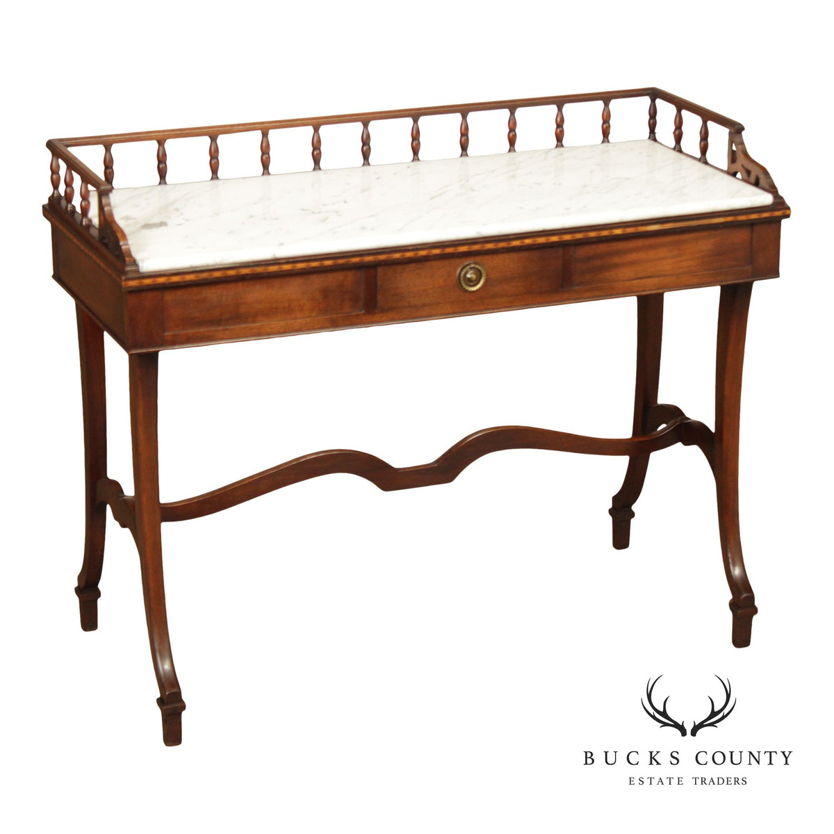 Vintage Hepplewhite Style Mahogany Marble Top Console Server Table