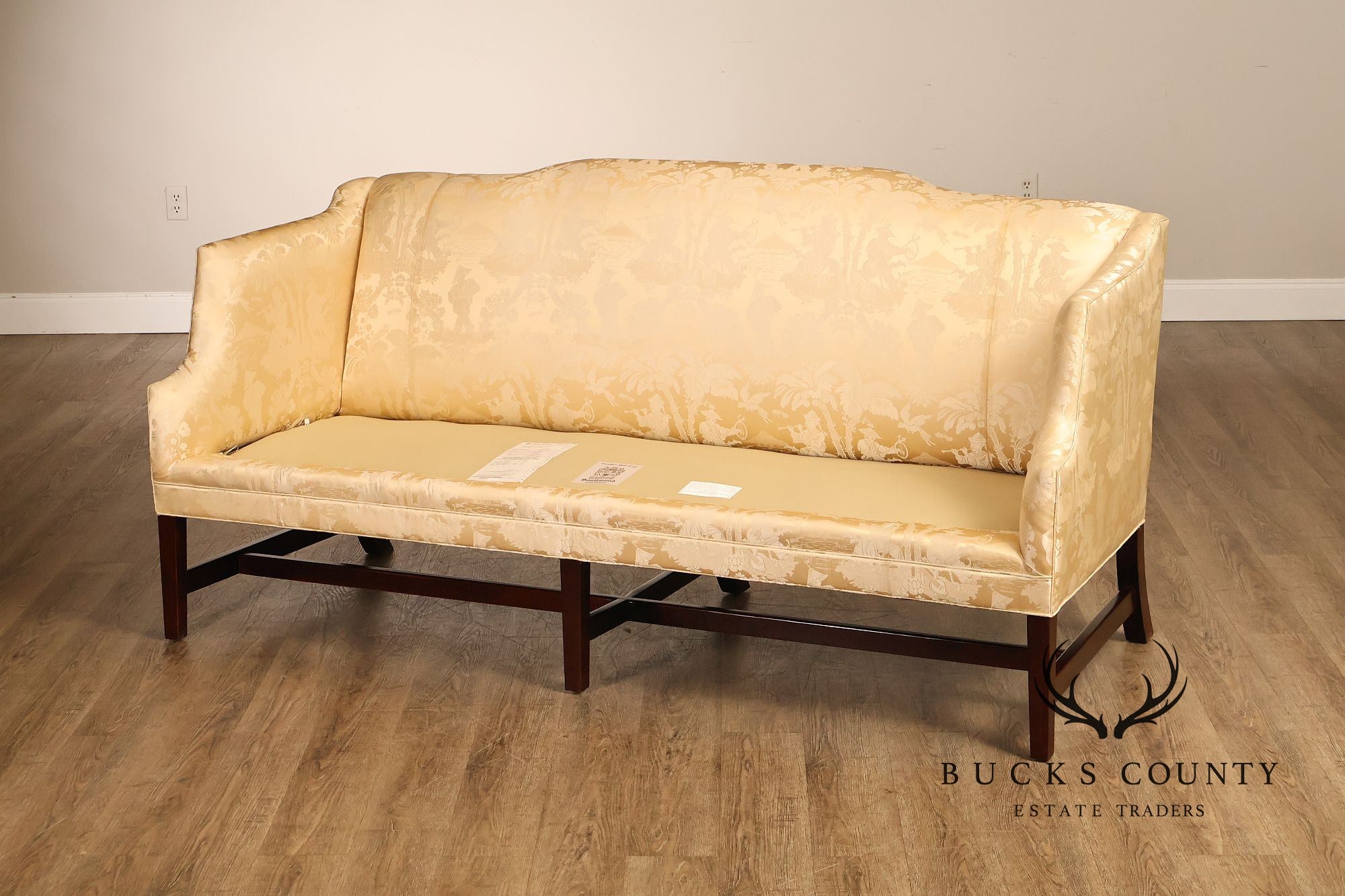 Southwood Federal Style Mahogany Frame Damask Upholstered Sofa