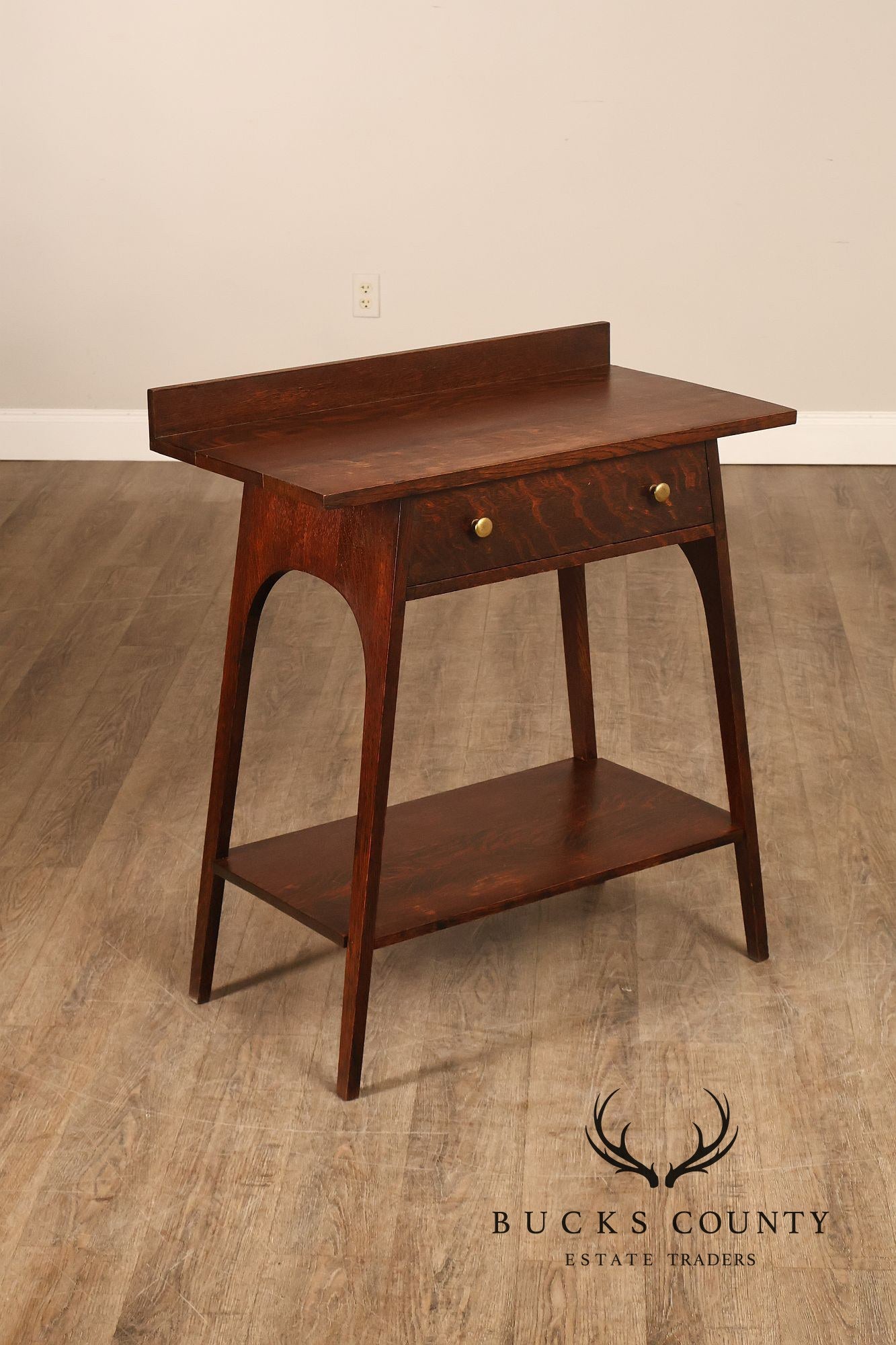 Antique Arts And Crafts Style Solid Oak Console Table With Drawer