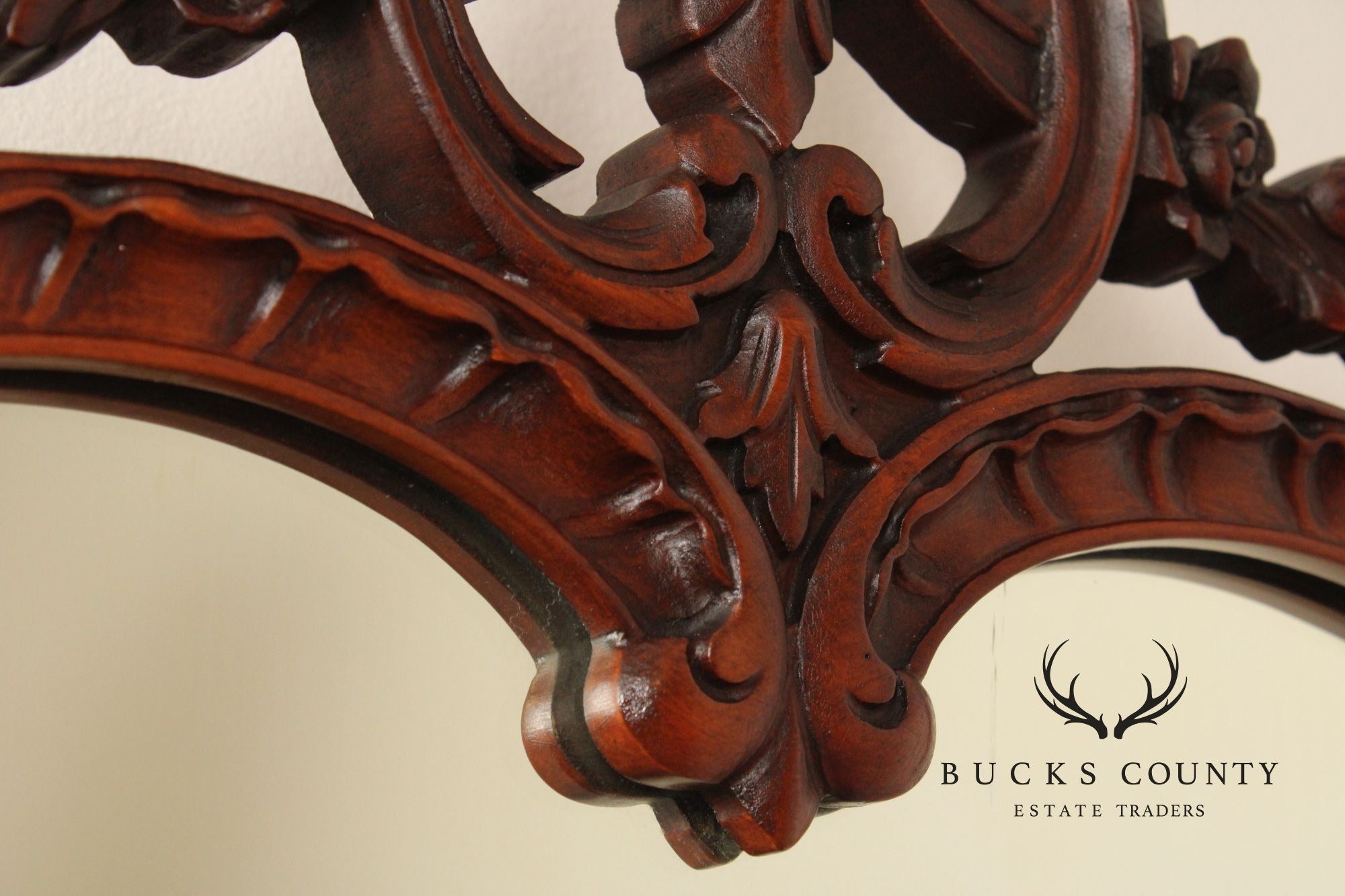 1940's Vintage French Style Carved Mahogany Wall Mirror