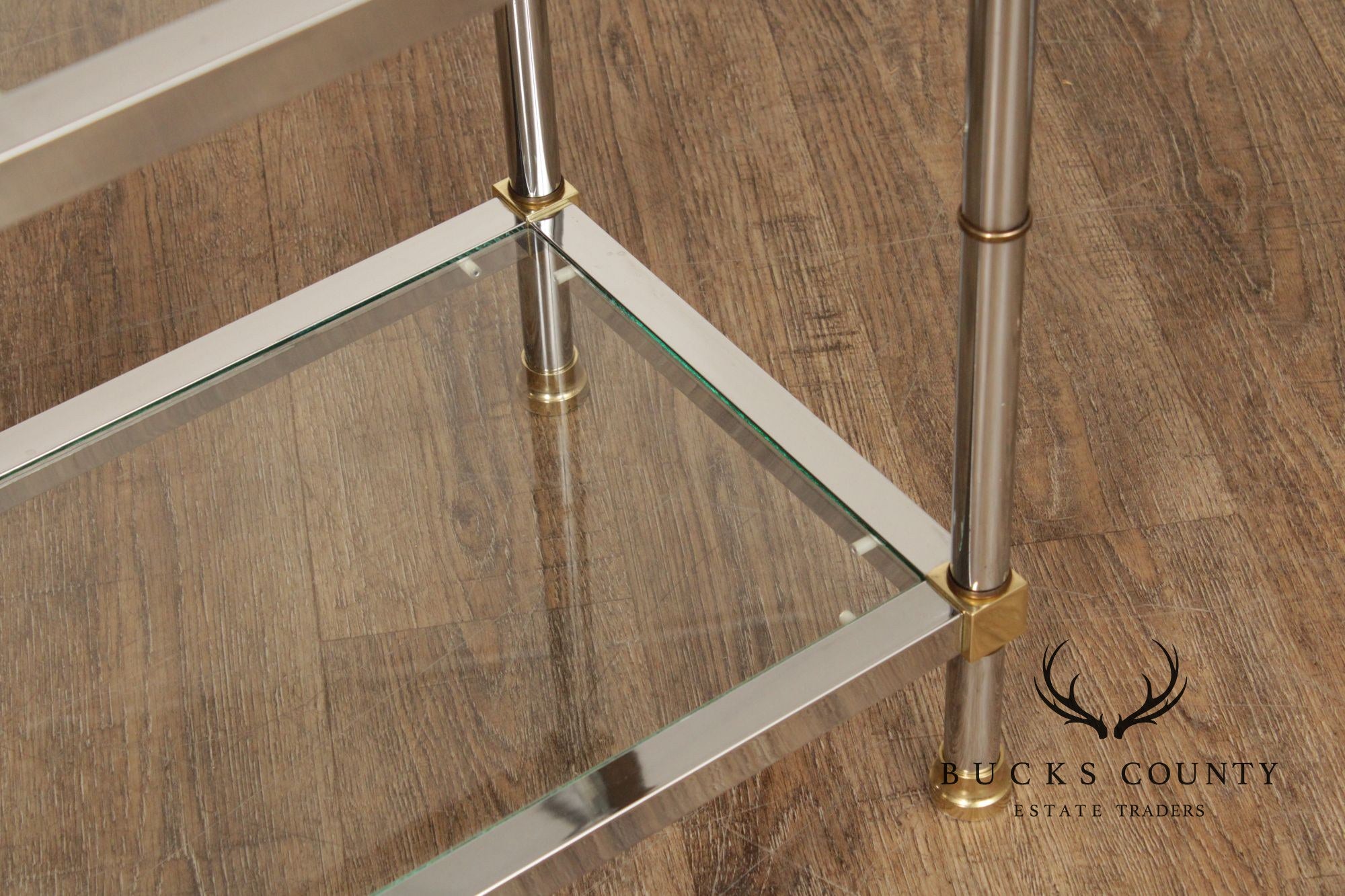 Chrome And Glass Pair Of Five Shelf Bookcase Etageres