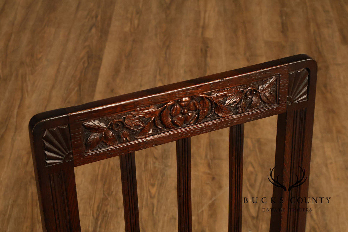 Antique Henry II Style Set of Eight Carved Oak Dining Chairs