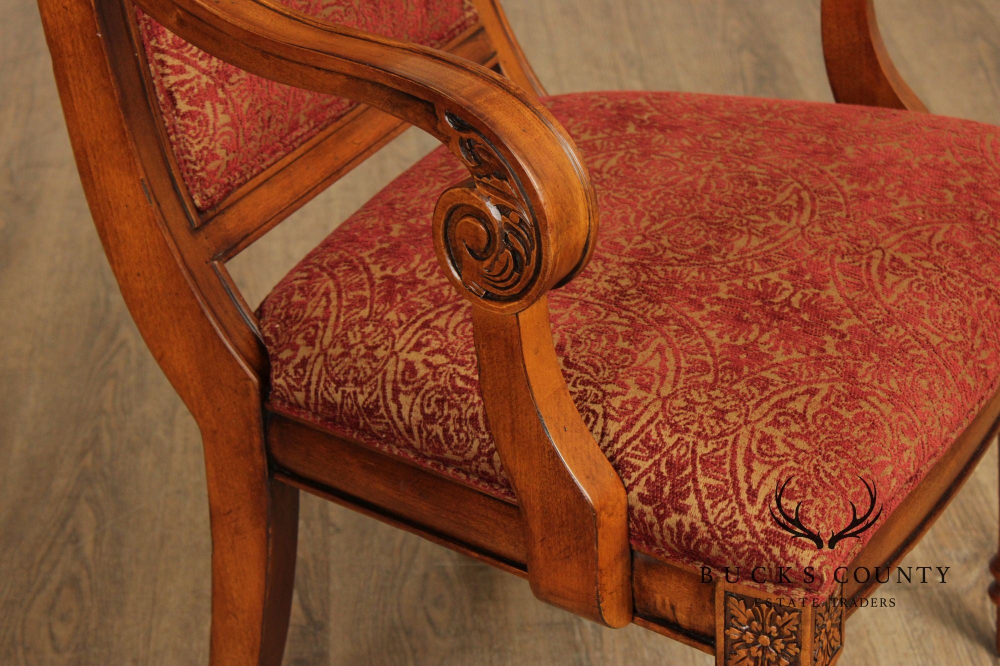 Ethan Allen 'Townhouse' Set of Six Carved Frame Upholstered Dining Chairs