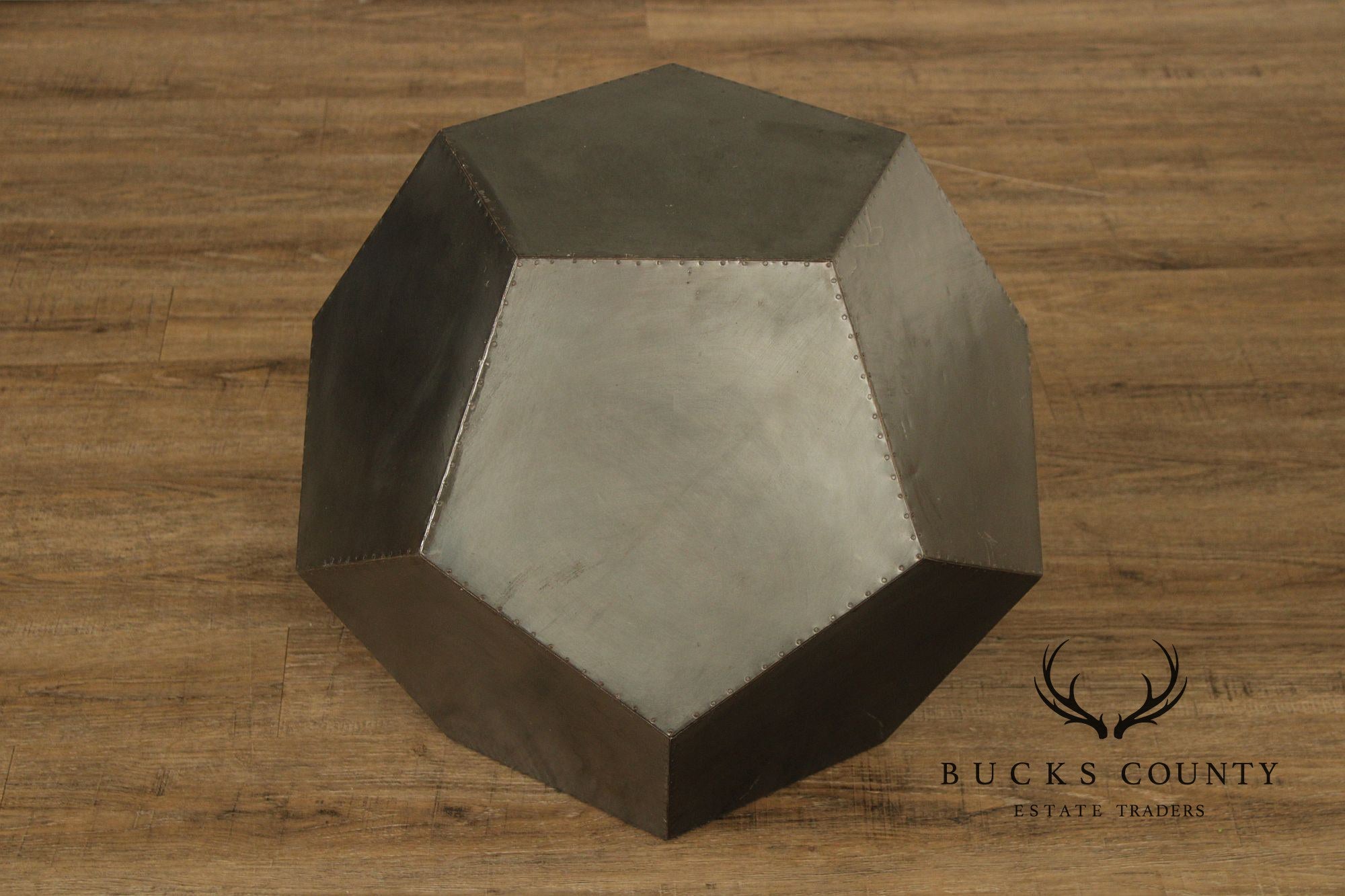 Restoration Hardware Industrial Style Zinc Polyhedron Side Tables Pair