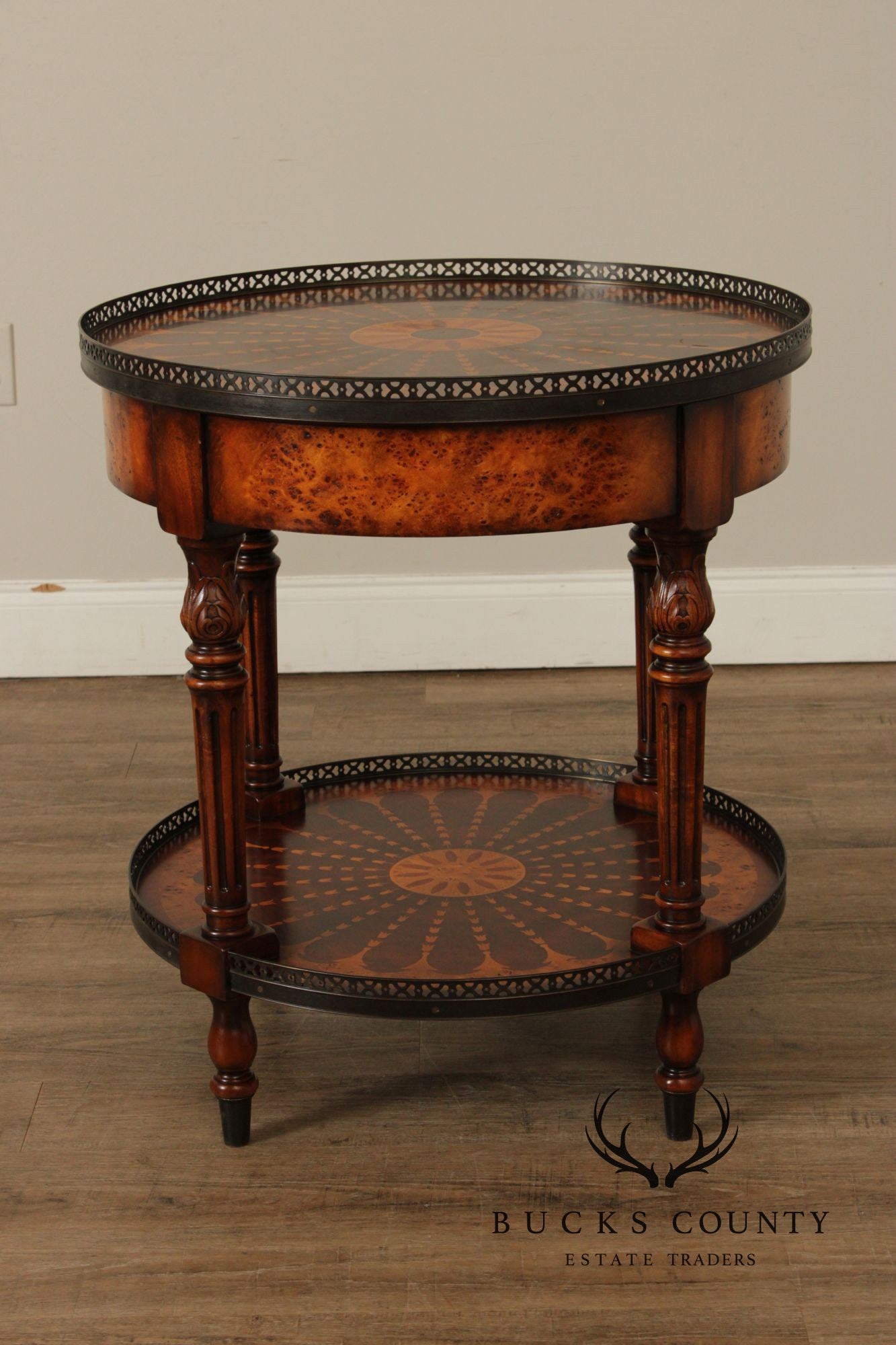 Theodore Alexander Round Two-Tier Inlaid Occasional Table