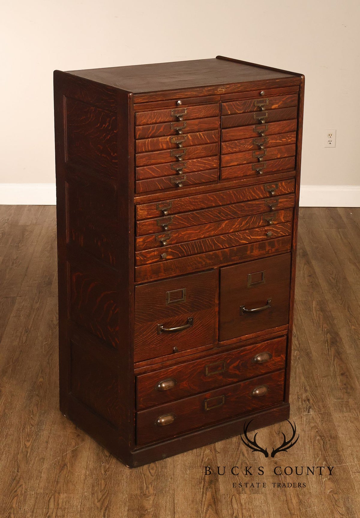Antique Early 1900s Macey Oak Multi-Drawer Stacking Filing Cabinet